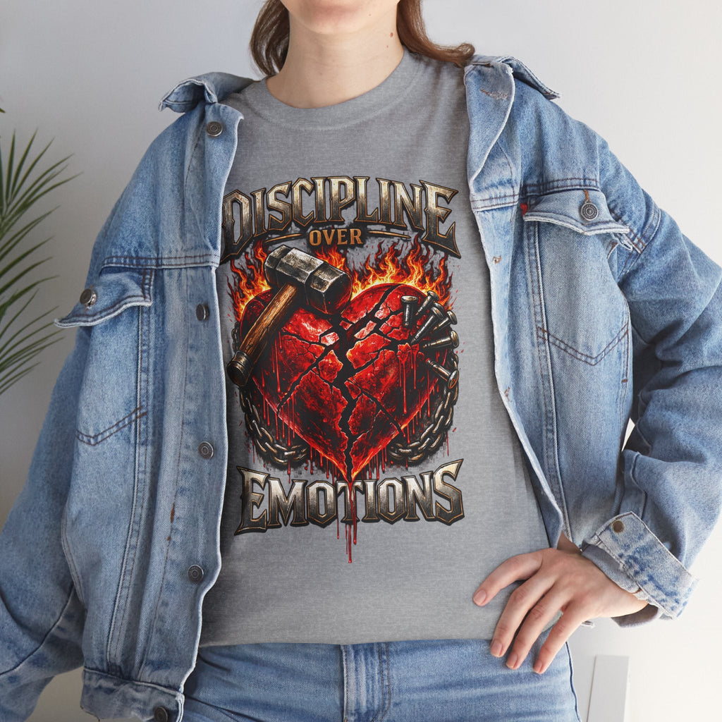 Discipline Over Emotions Graphic T-Shirt (Red Heart) Printify