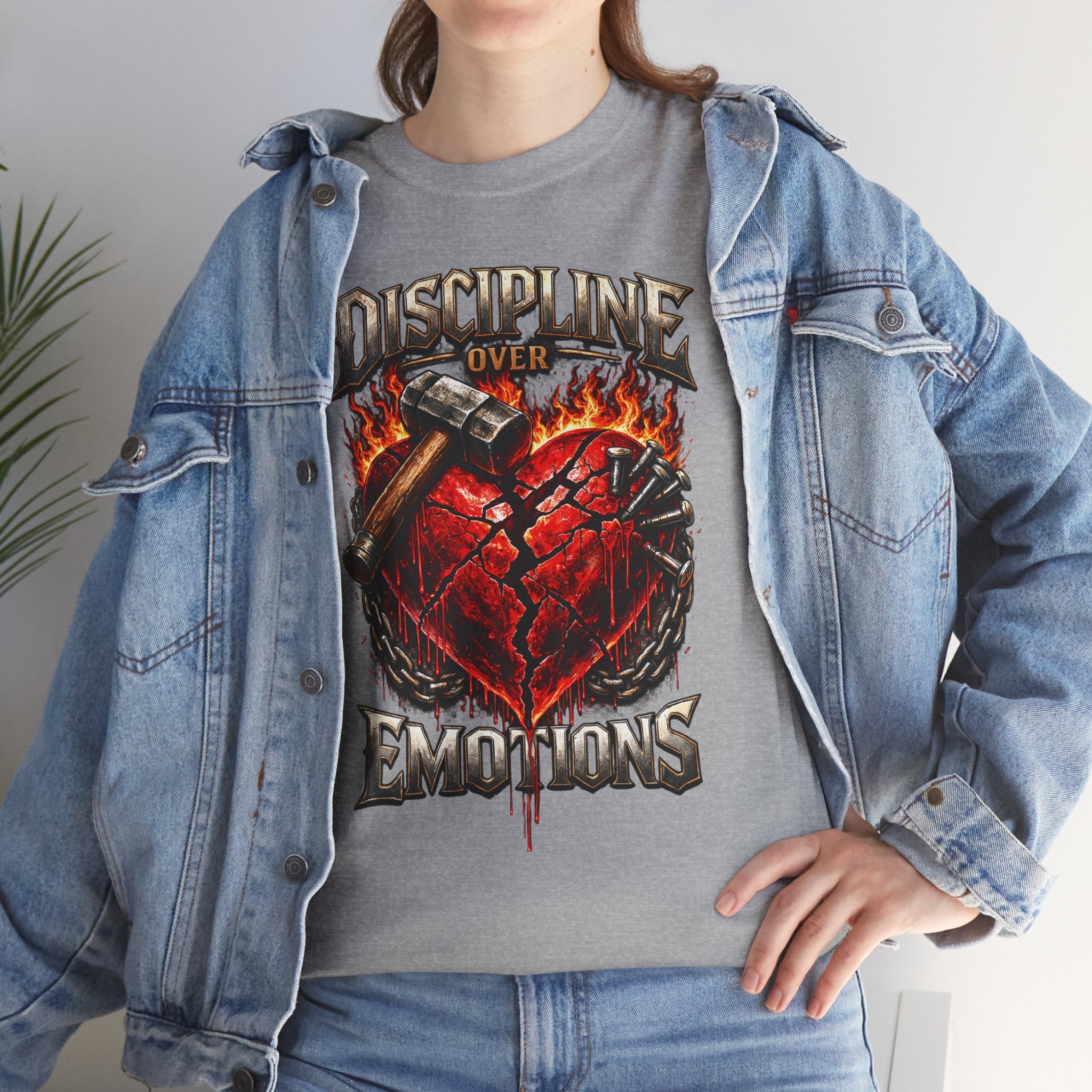 Discipline Over Emotions Graphic T-Shirt (Red Heart) Printify