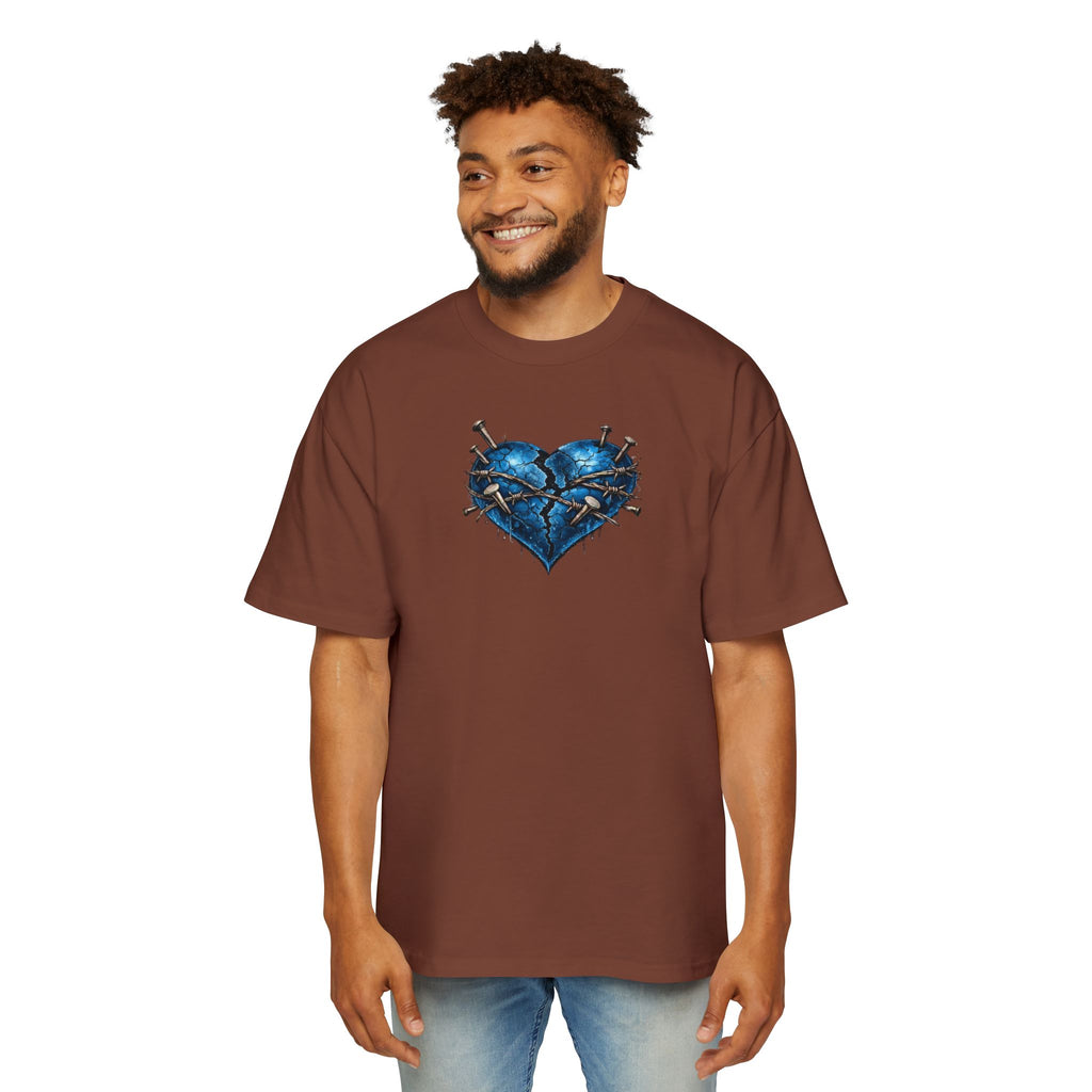 Oversized Discipline Over Emotions (Back) Graphic Tee (Blue Heart) Printify