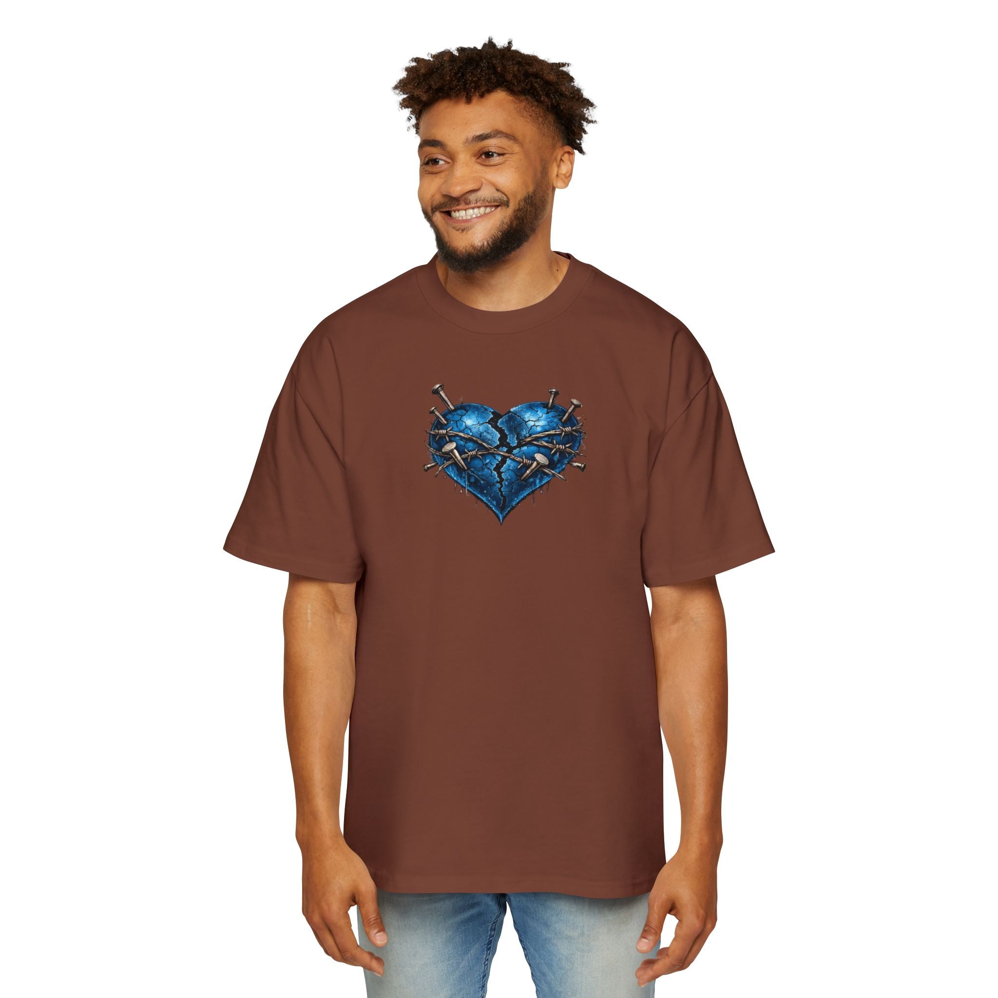 Oversized Discipline Over Emotions (Back) Graphic Tee (Blue Heart) Printify