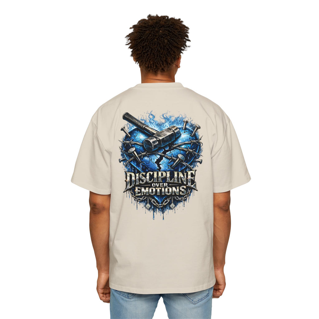 Oversized Discipline Over Emotions (Back) Graphic Tee (Blue Heart) Printify