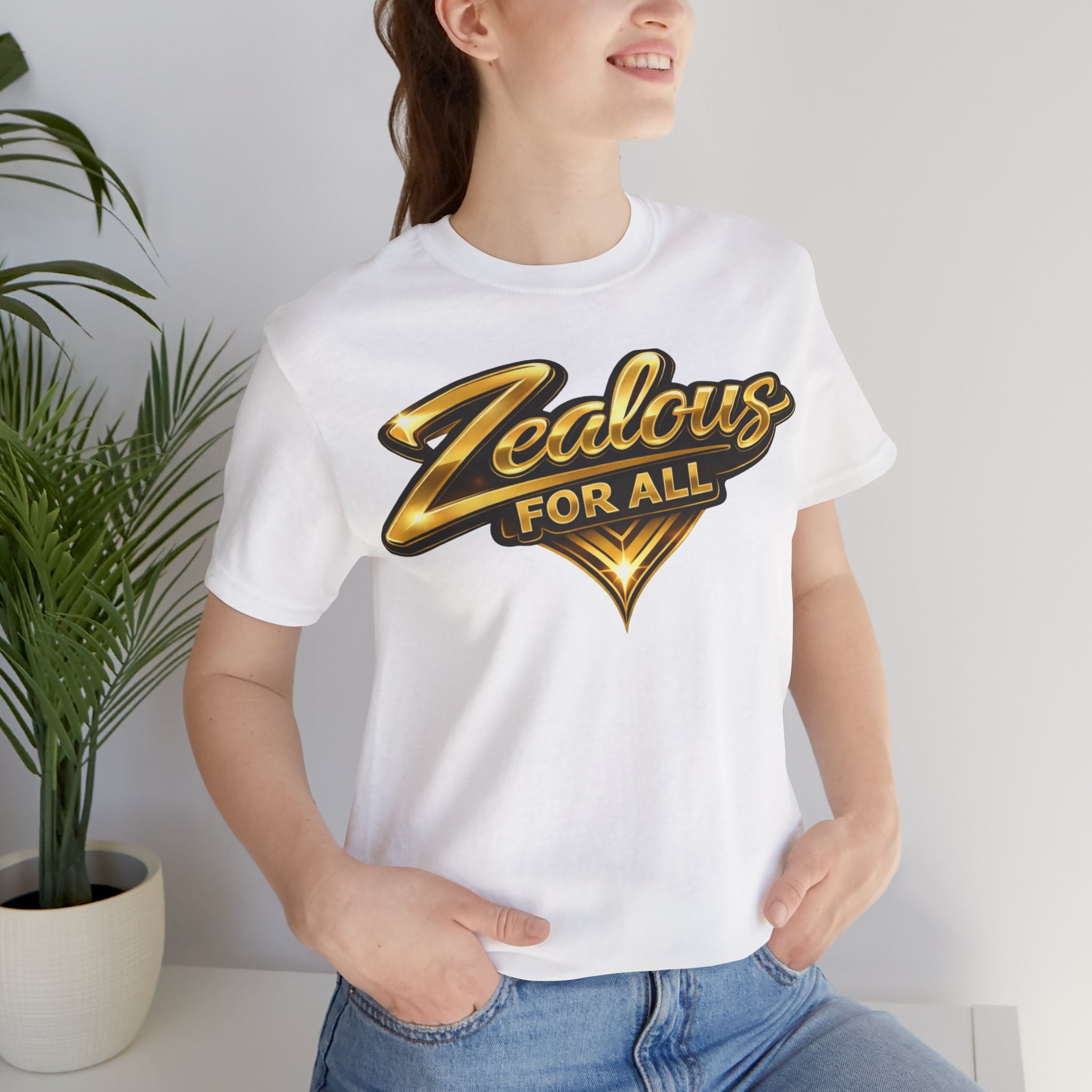 Zealous For All Graphic T-Shirt (Gold Logo) Printify