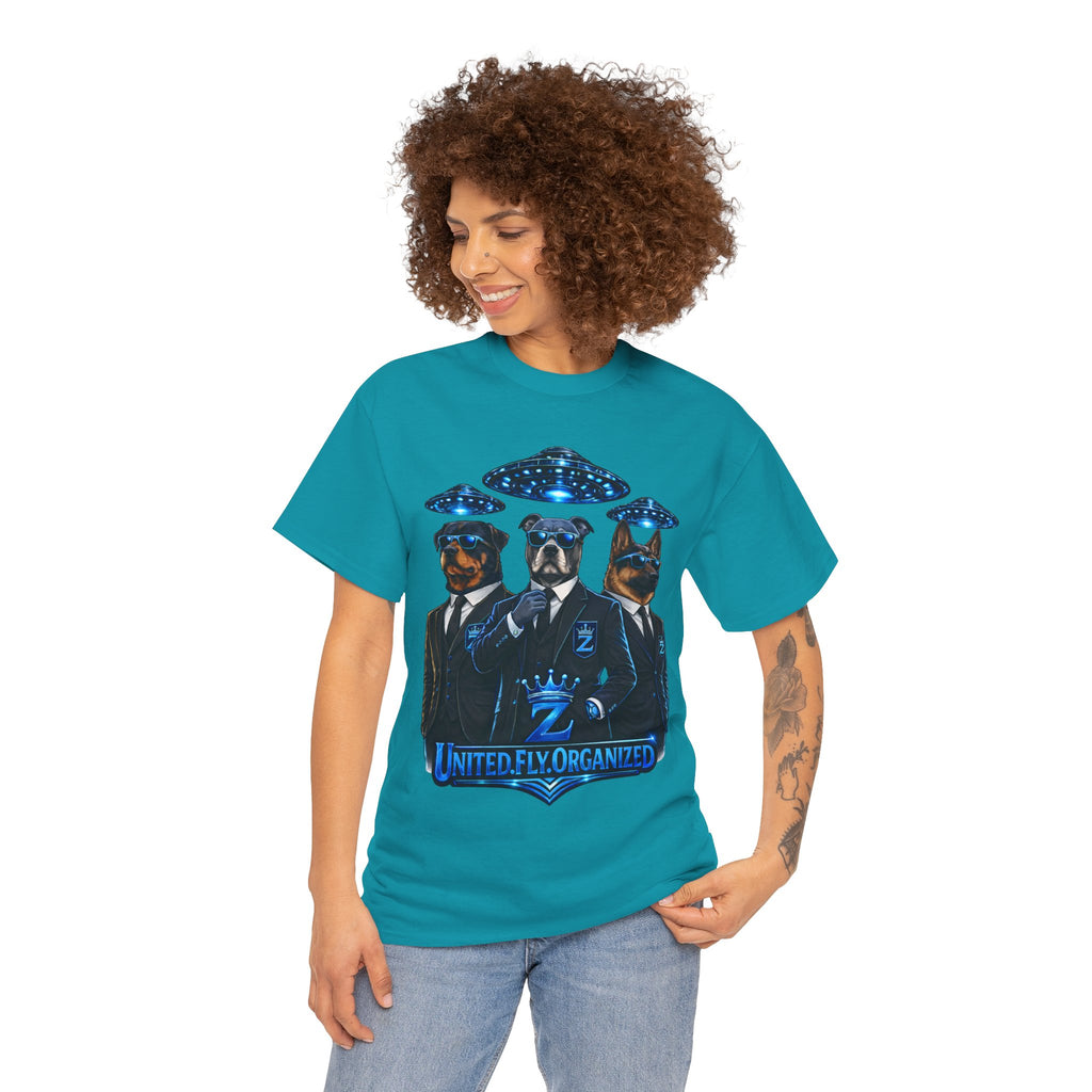 Adult "United. Fly. Organized." Graphic Tee (Blue) Printify