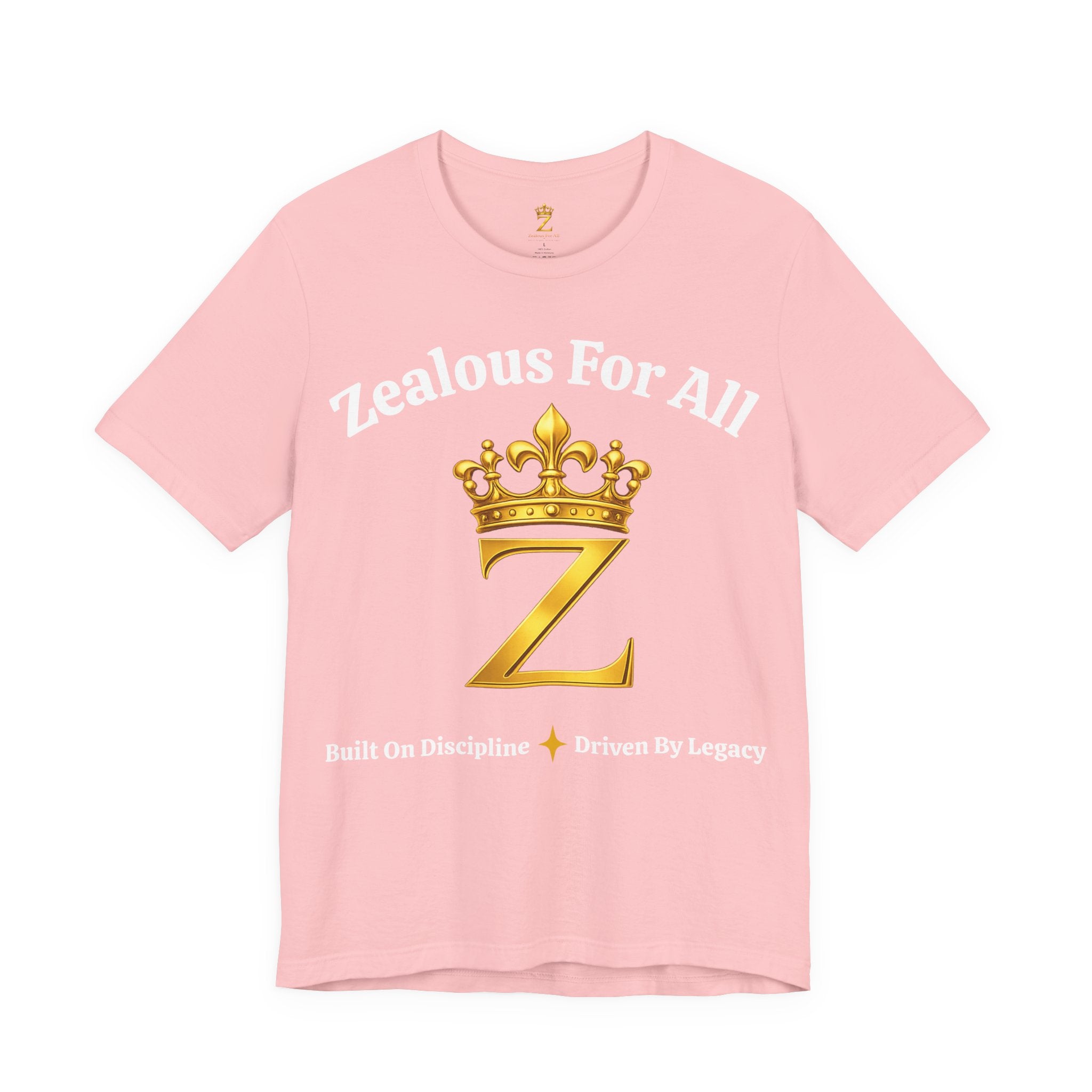 Unisex Luxury Zealous For All T-Shirt (Gold/White Words, Big Logo T-shirt) Printify