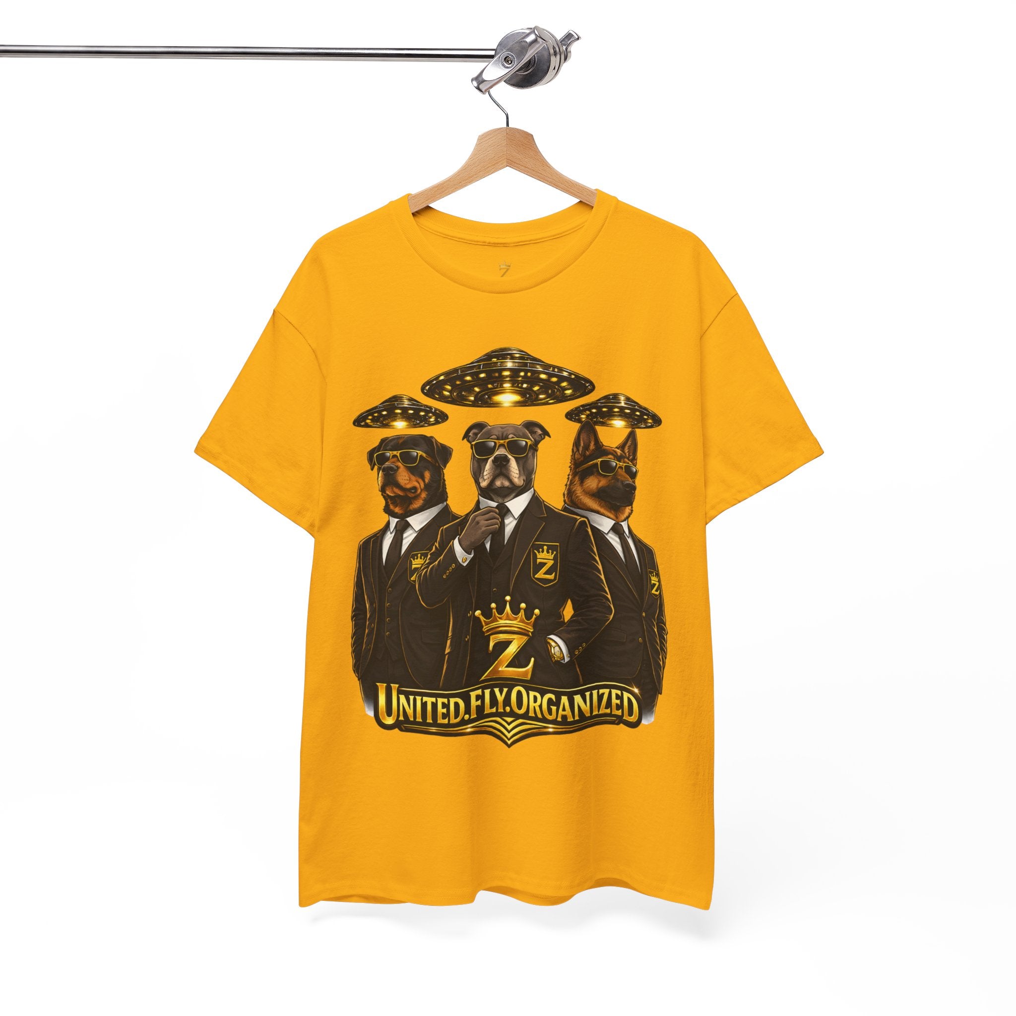 Adult "United. Fly. Organized." Graphic Tee (Gold) Printify