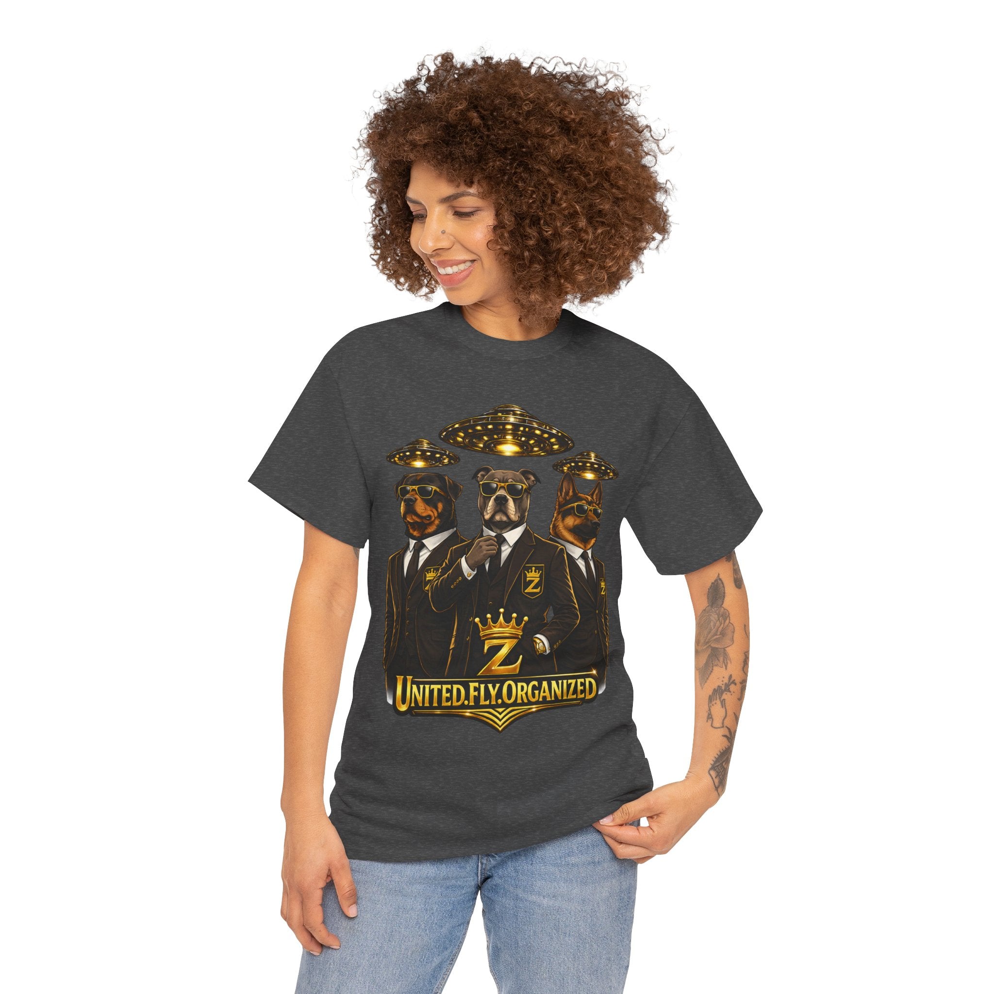 Adult "United. Fly. Organized." Graphic Tee (Gold) Printify