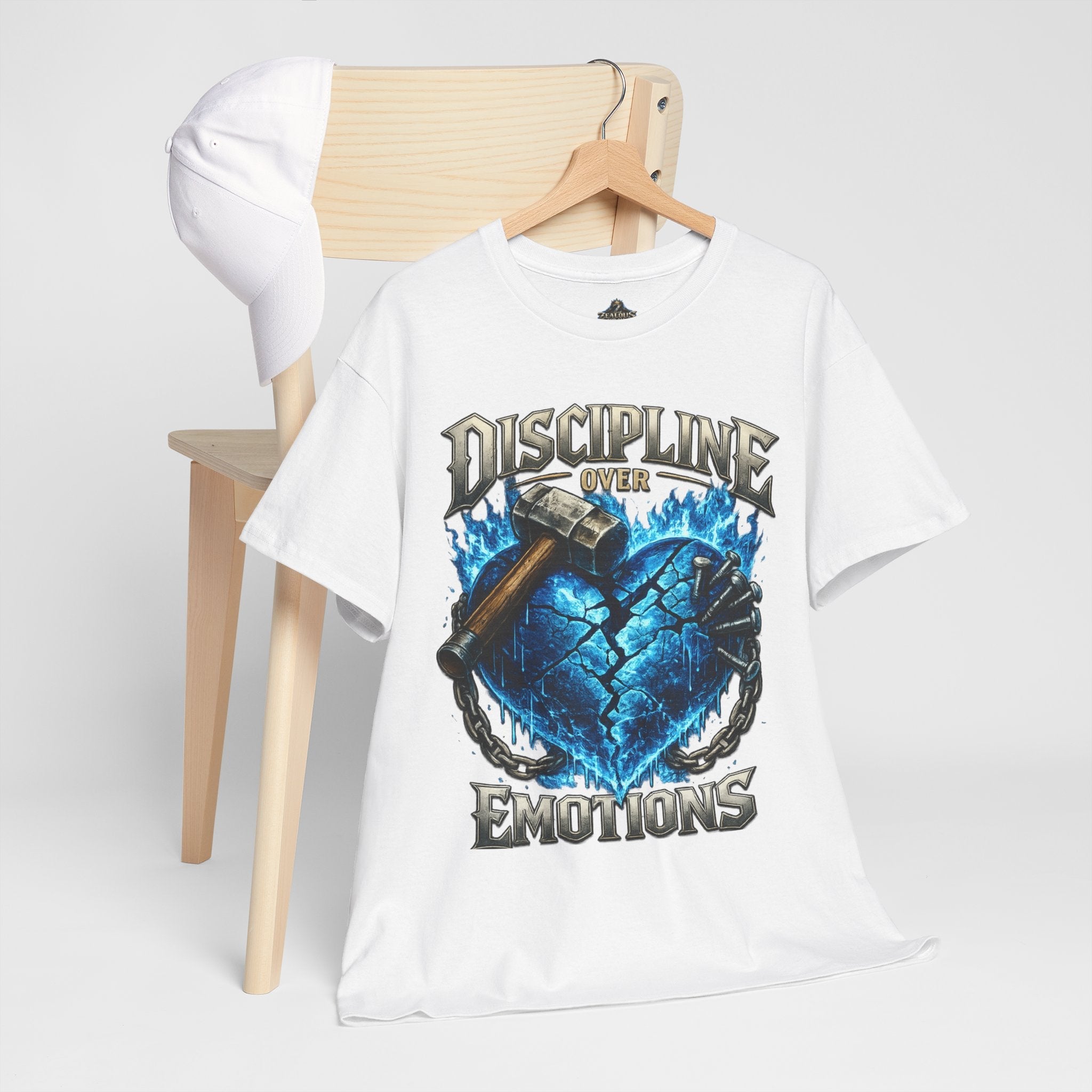 Discipline Over Emotions Graphic T-Shirt (Blue Heart) Printify