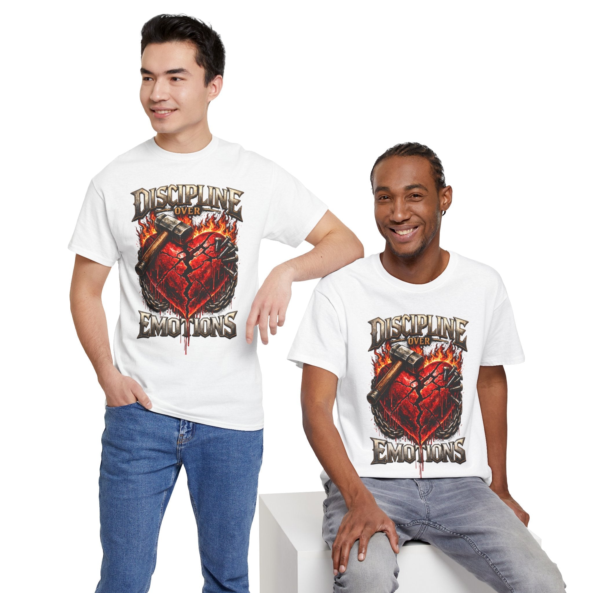 Discipline Over Emotions Graphic T-Shirt (Red Heart) Printify