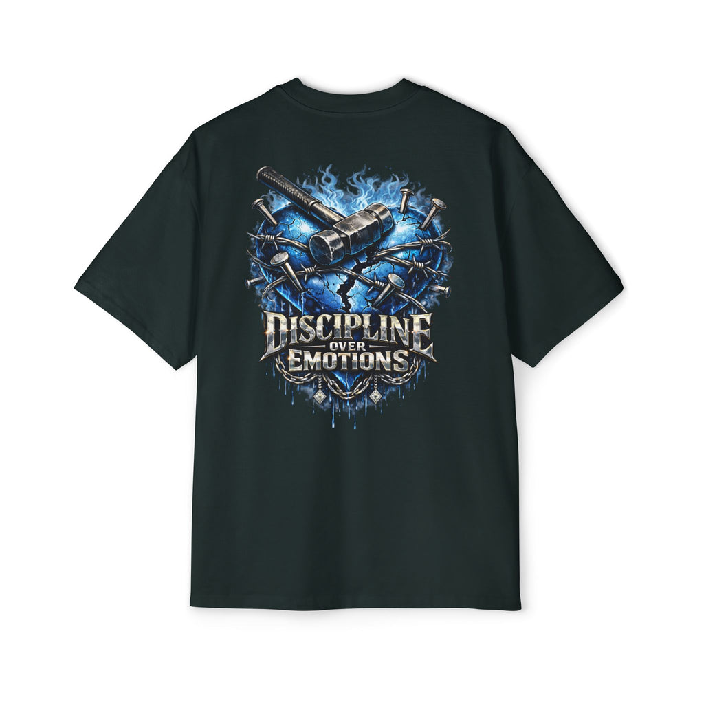 Oversized Discipline Over Emotions (Back) Graphic Tee (Blue Heart) Printify