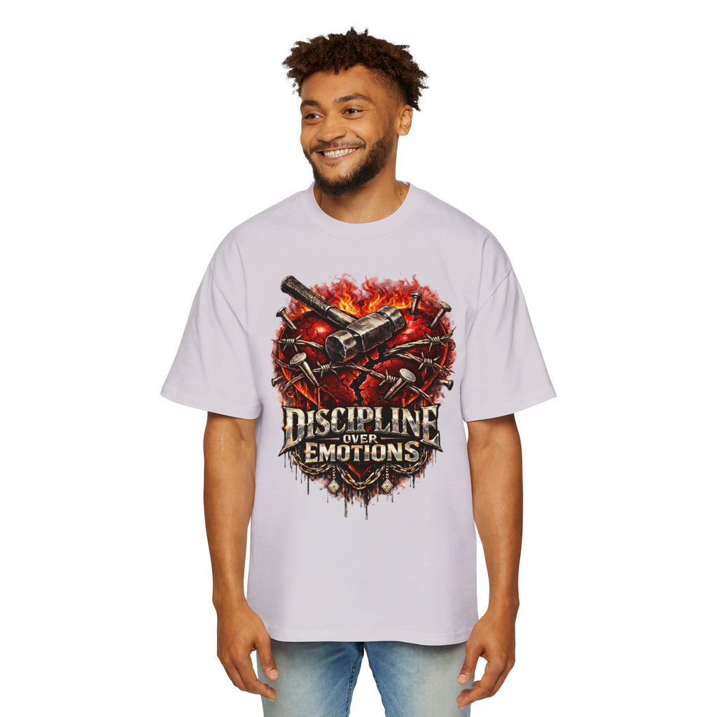 Oversized Discipline Over Emotions Graphic Tee (Front Red Heart) Printify