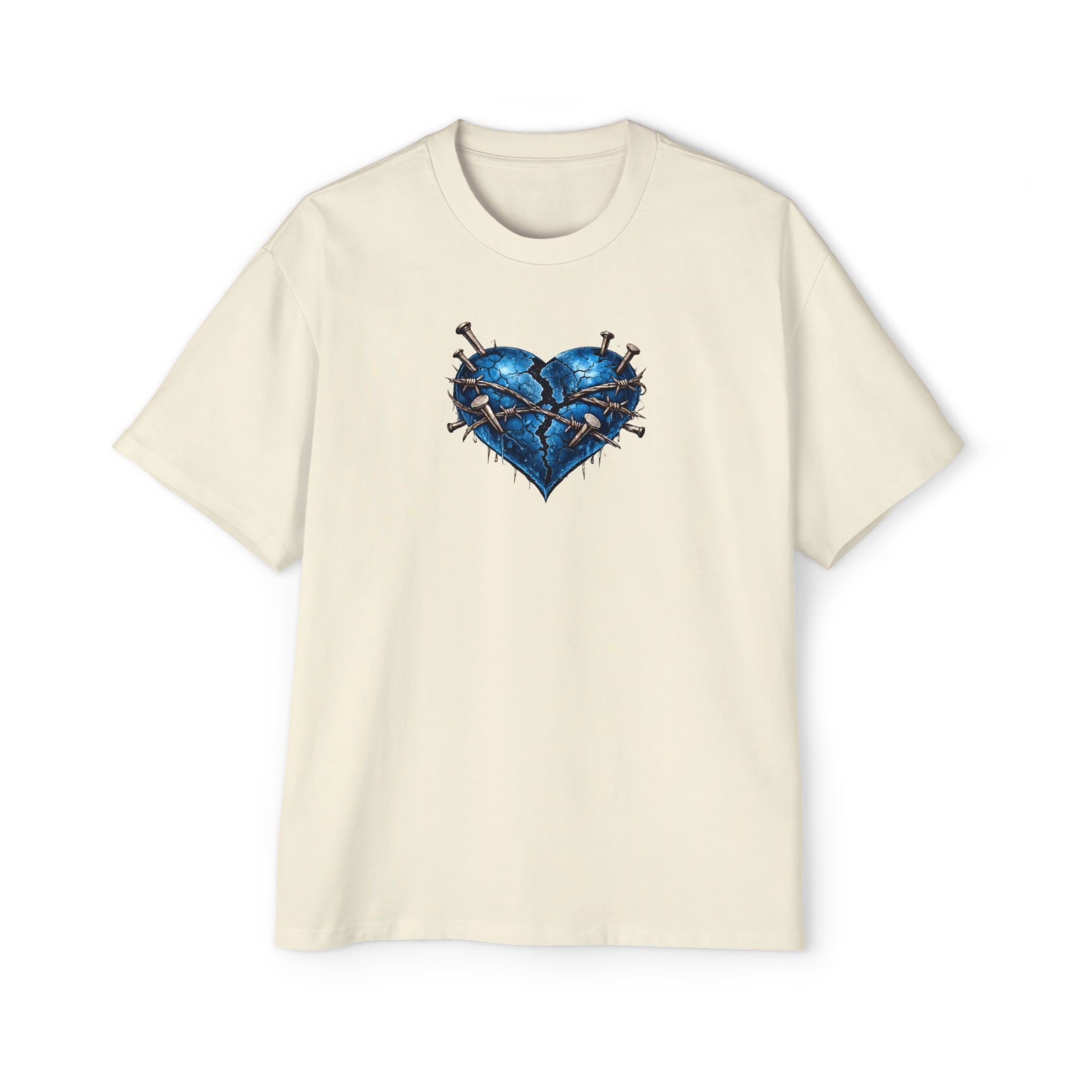 Oversized Discipline Over Emotions (Back) Graphic Tee (Blue Heart) Printify