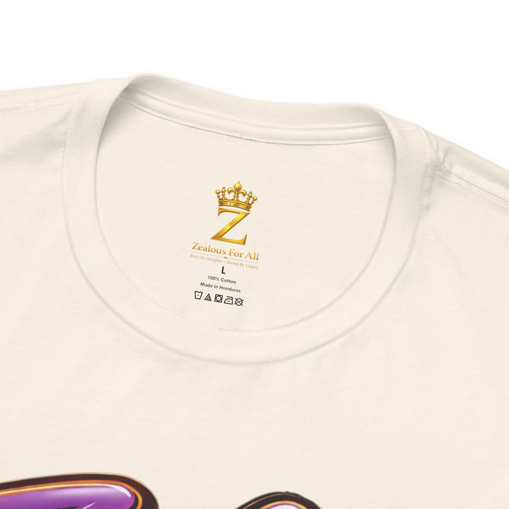 CUSTOM Zealous For All Graphic T-Shirt (Purple & Gold Trim Logo)