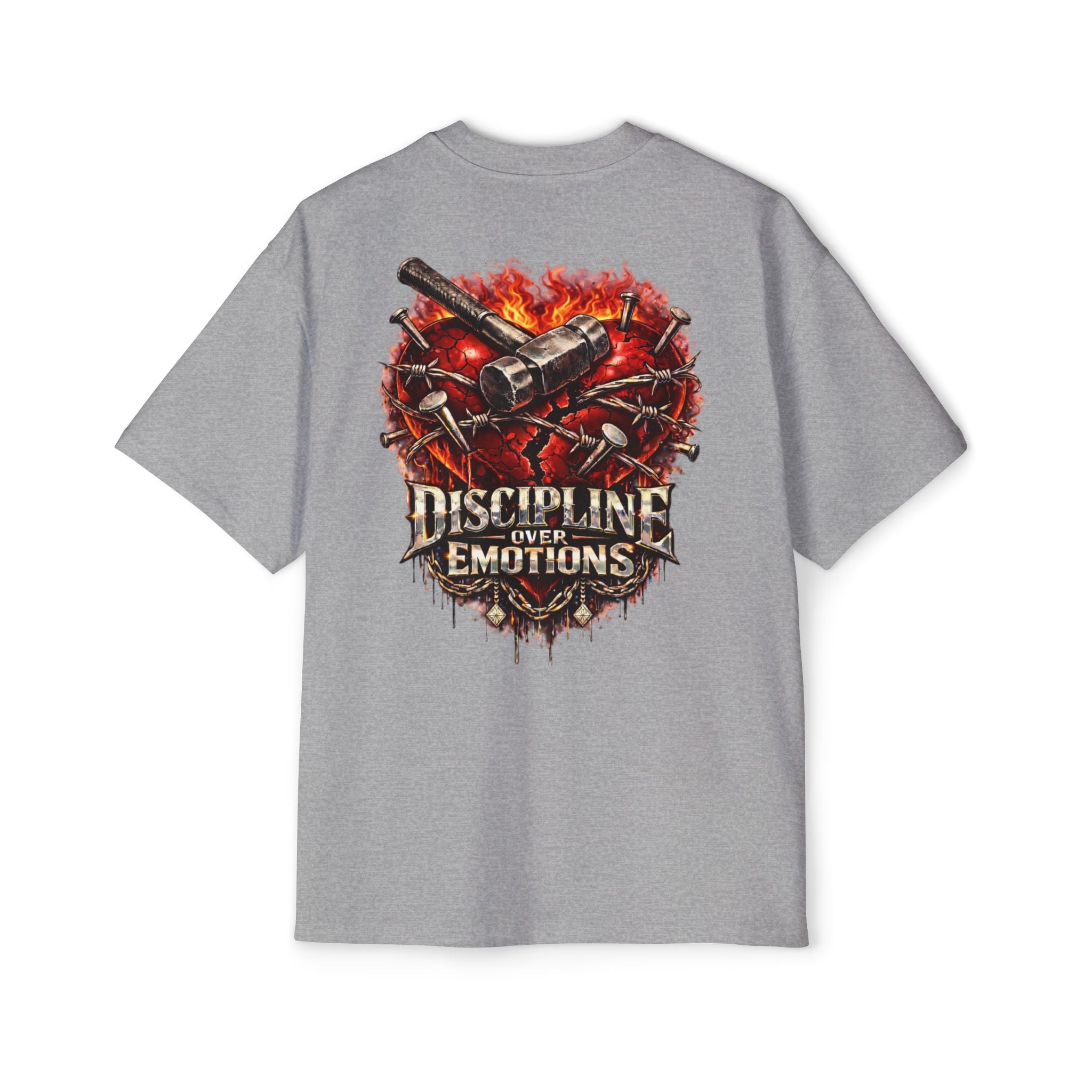 Oversized Discipline Over Emotions (Back) Graphic Tee (Red Heart) Printify
