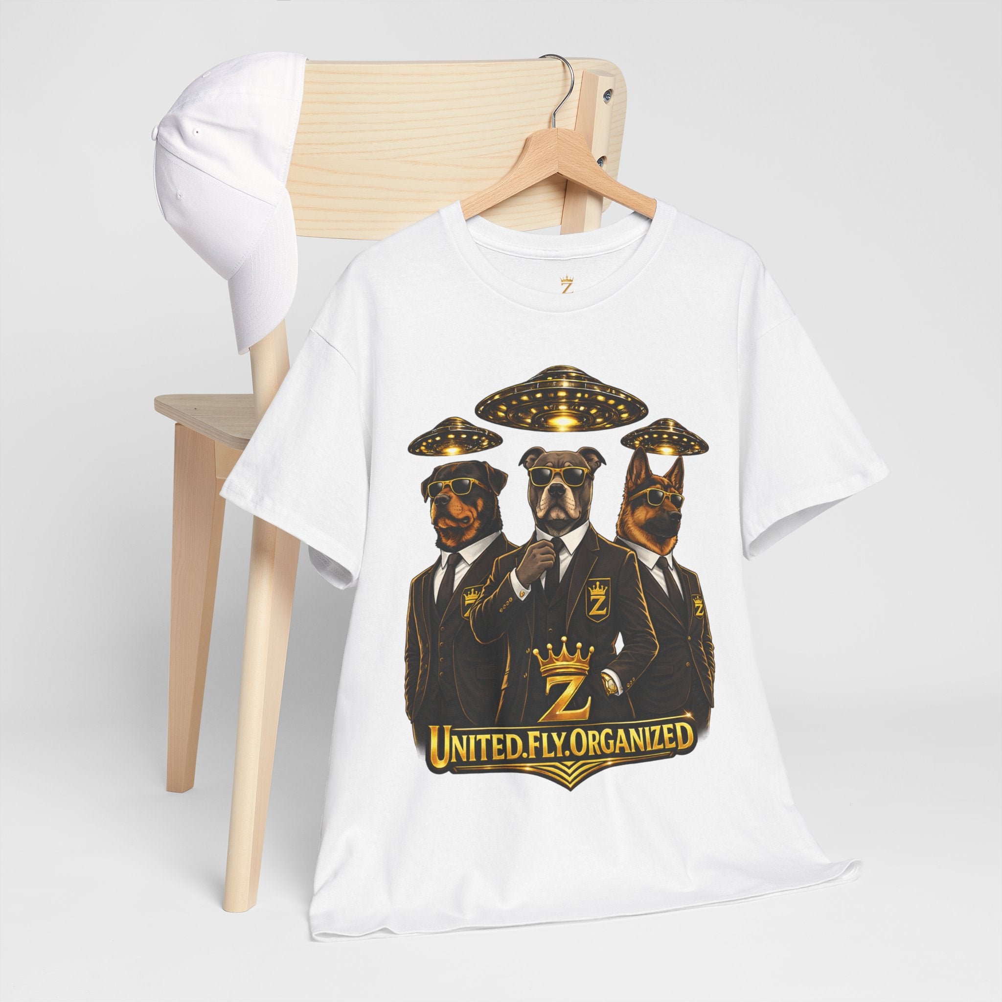 Adult "United. Fly. Organized." Graphic Tee (Gold) Printify