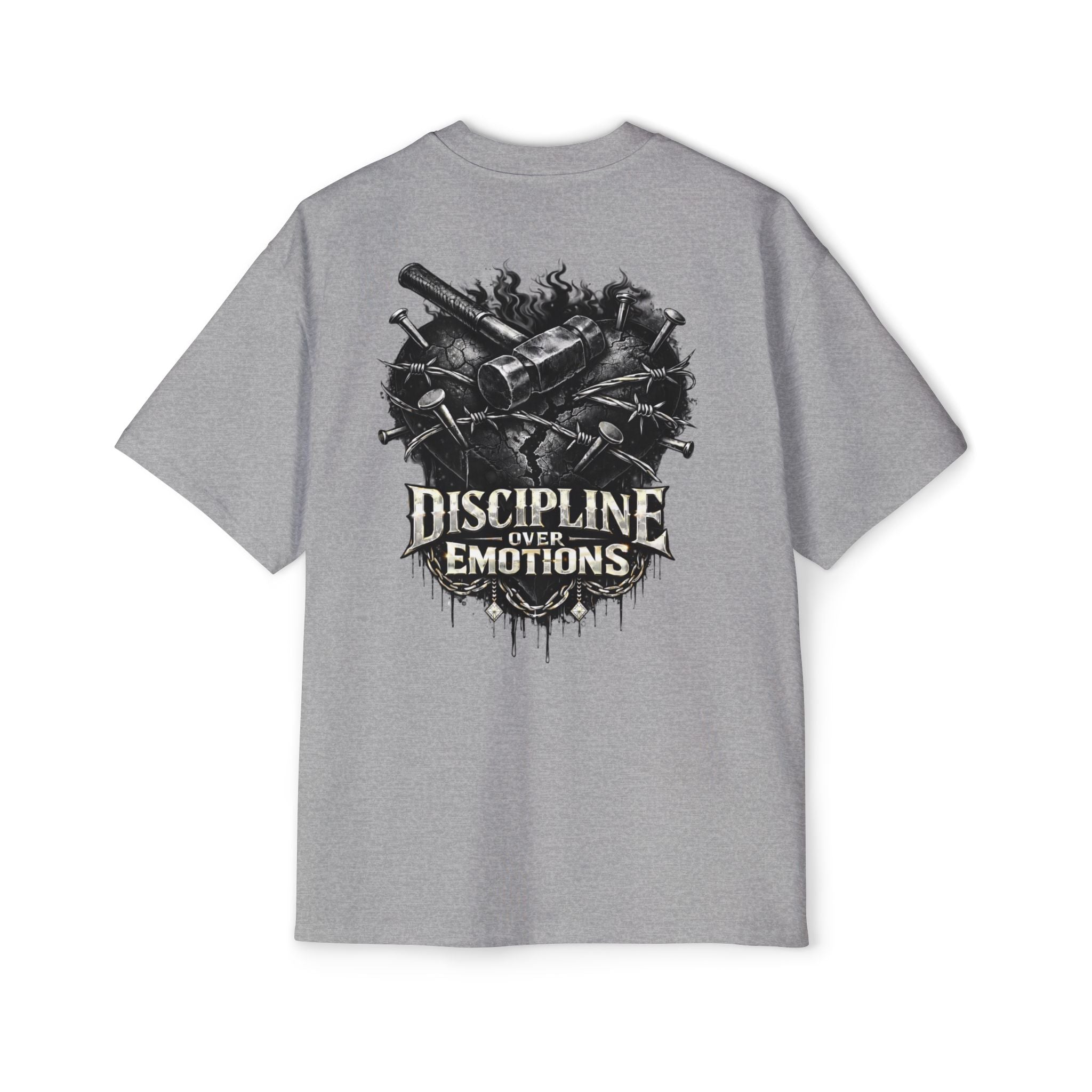 Oversized Discipline Over Emotions (Back) Graphic Tee (Black Heart) Printify