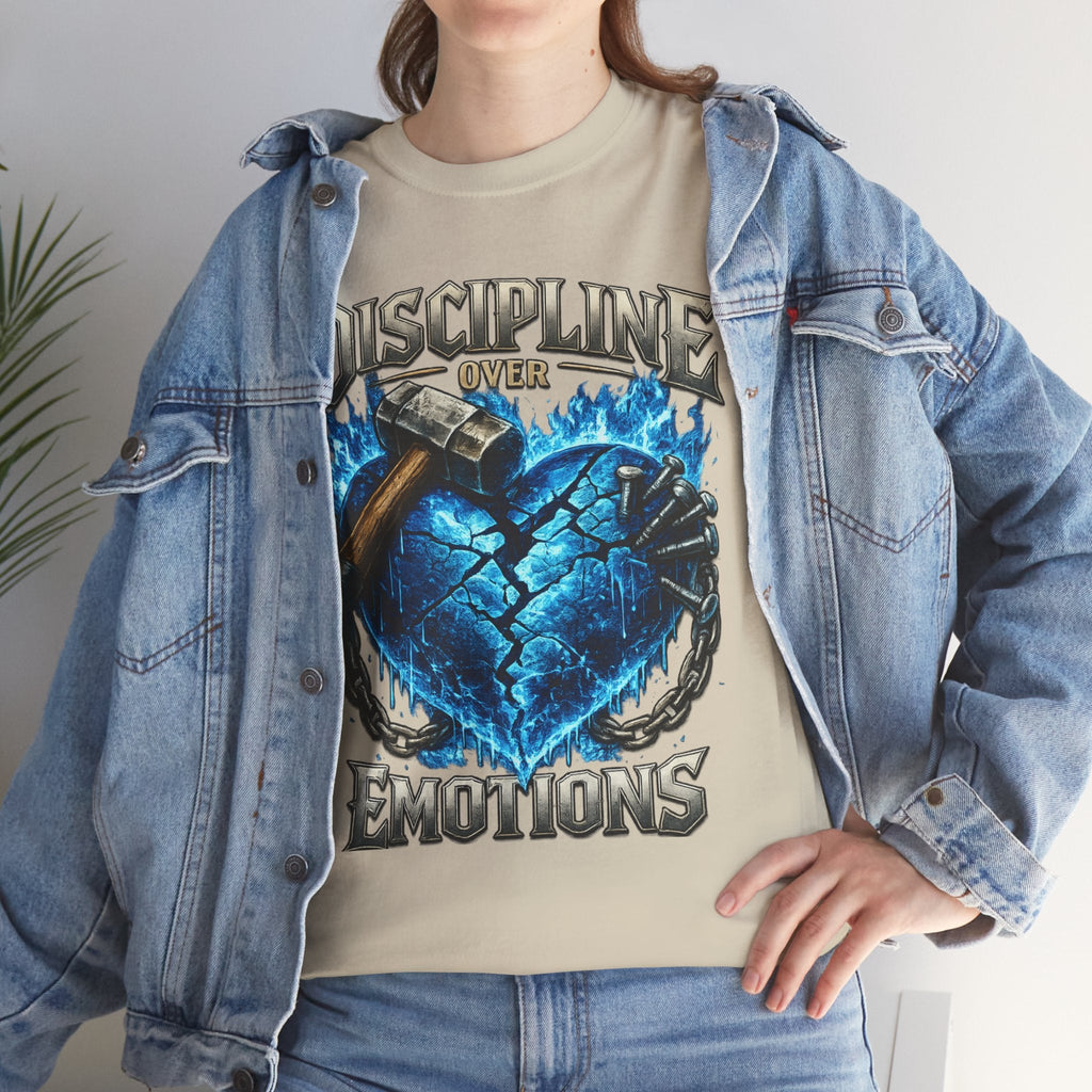 Discipline Over Emotions Graphic T-Shirt (Blue Heart) Printify