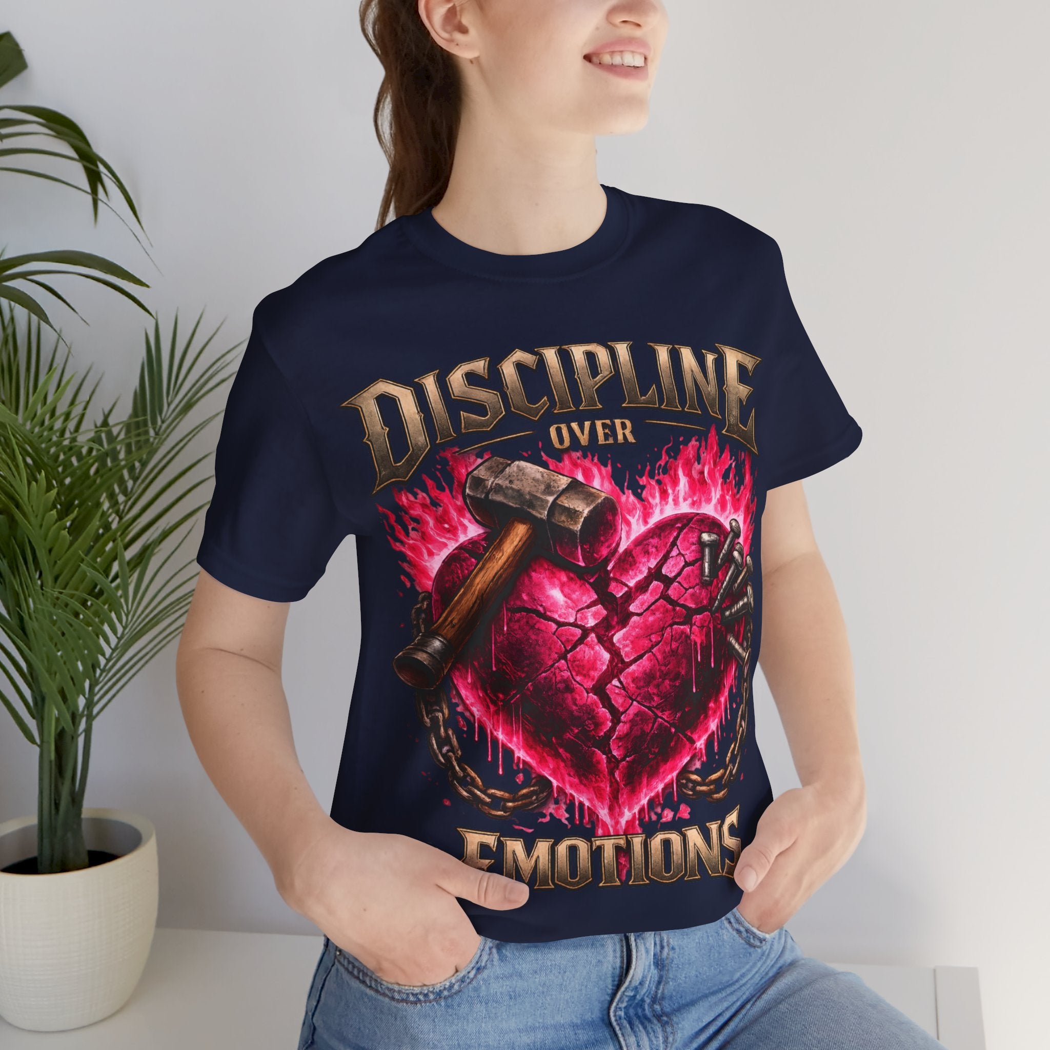 Discipline Over Emotions Premium Graphic T-Shirt (Hot Pink Heart) Printify