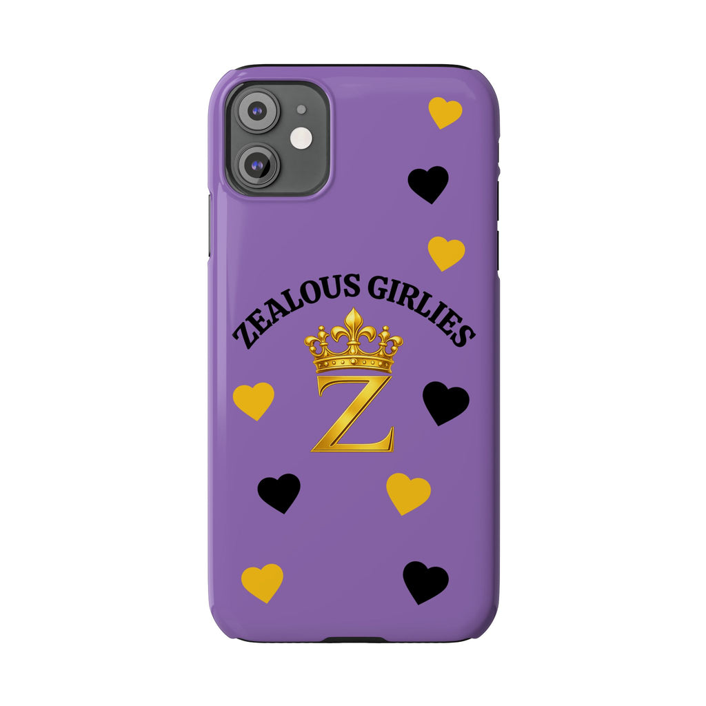 Zealous Girlies 'Z' Crown Slim Phone Case — Purple & Gold Heart Design Printify