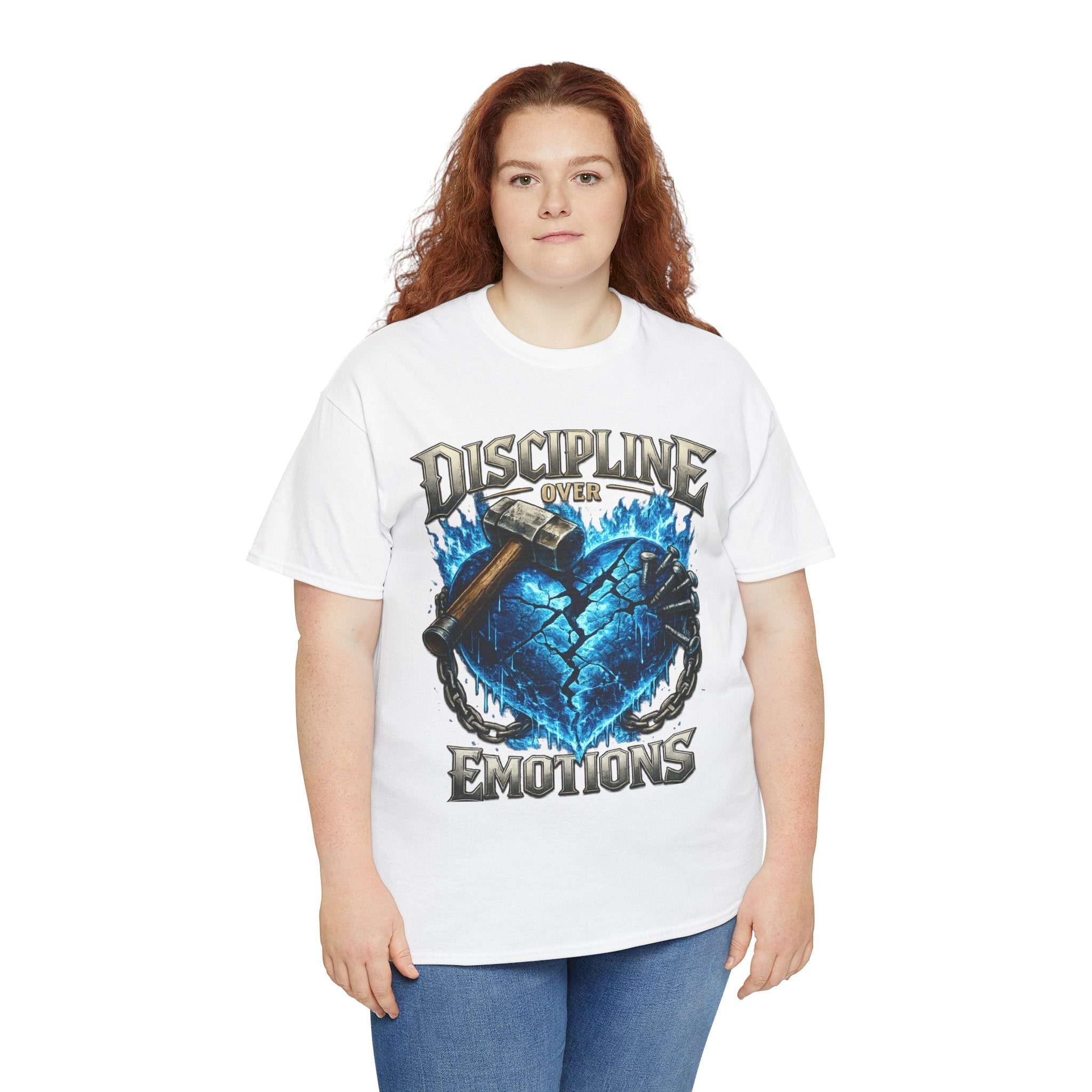 Discipline Over Emotions Graphic T-Shirt (Blue Heart) Printify