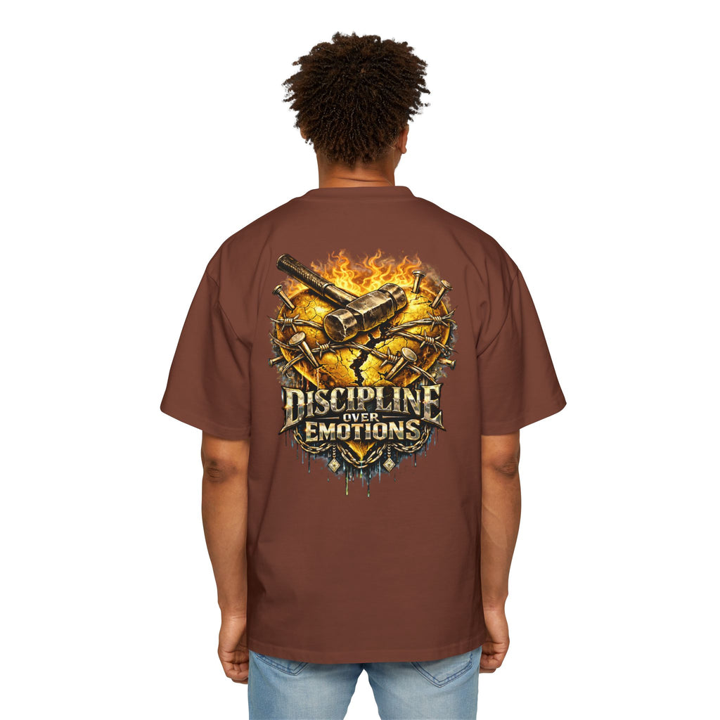 Oversized Discipline Over Emotions (Back) Graphic Tee (Gold Heart) Printify
