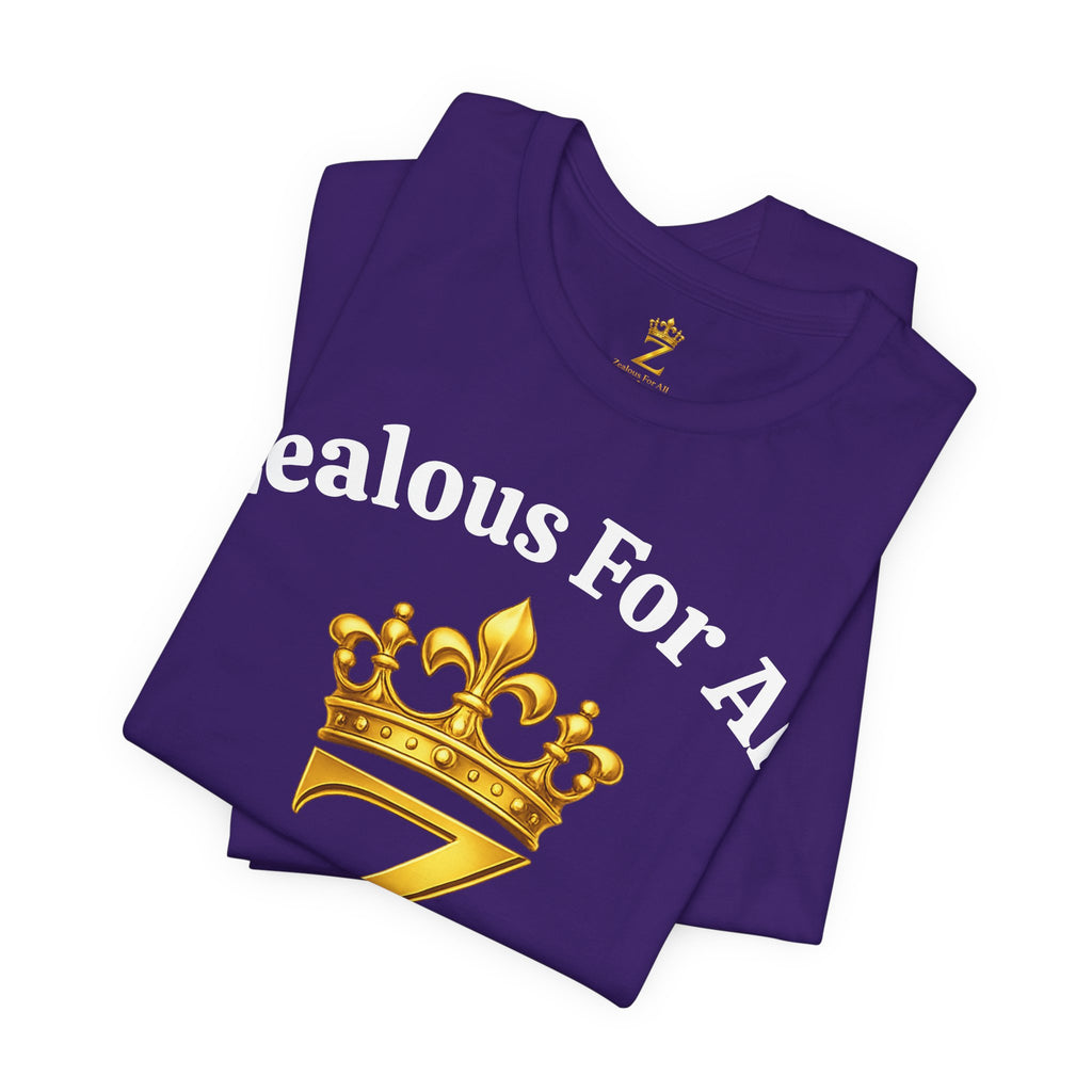 Unisex Luxury Zealous For All T-Shirt (Gold/White Words, Big Logo T-shirt) Printify