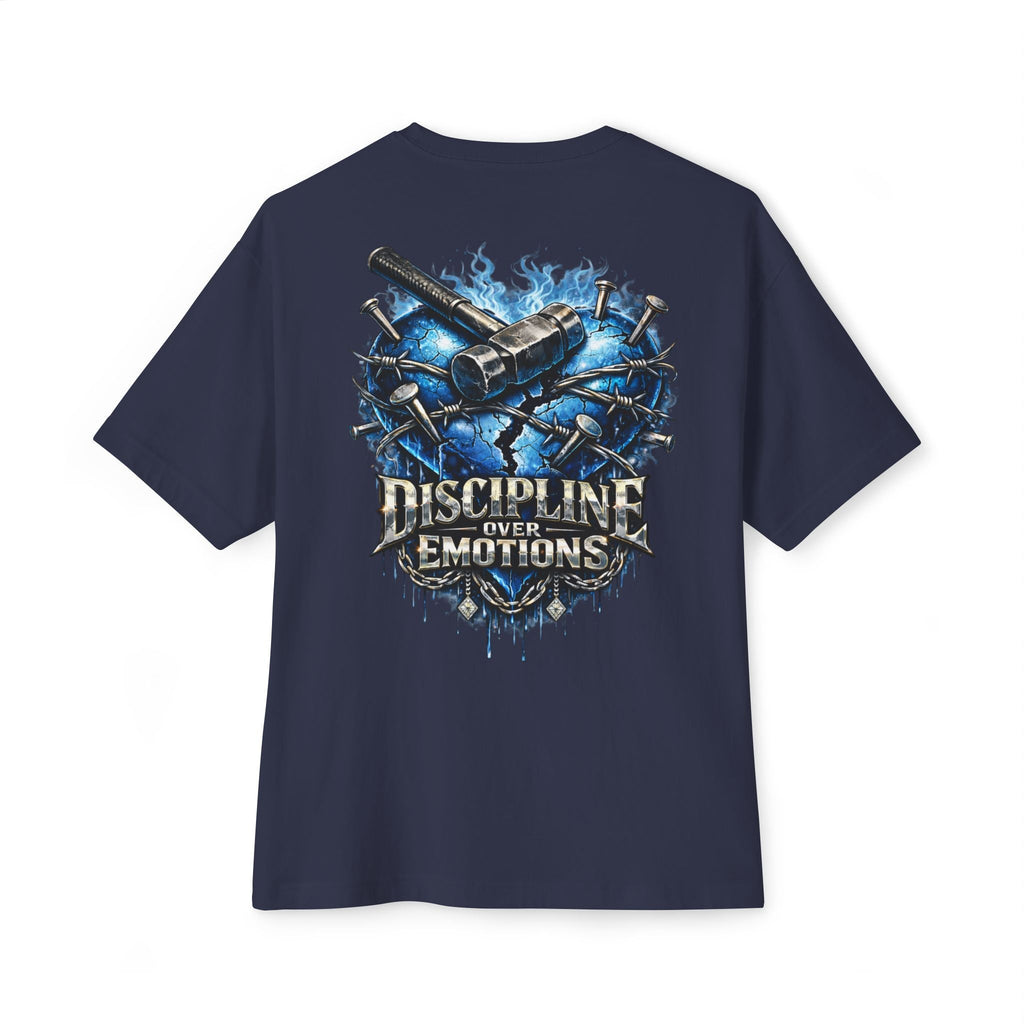 Adult *Oversized* Discipline Over Emotions (Back) Graphic Tee (Blue Heart) Printify
