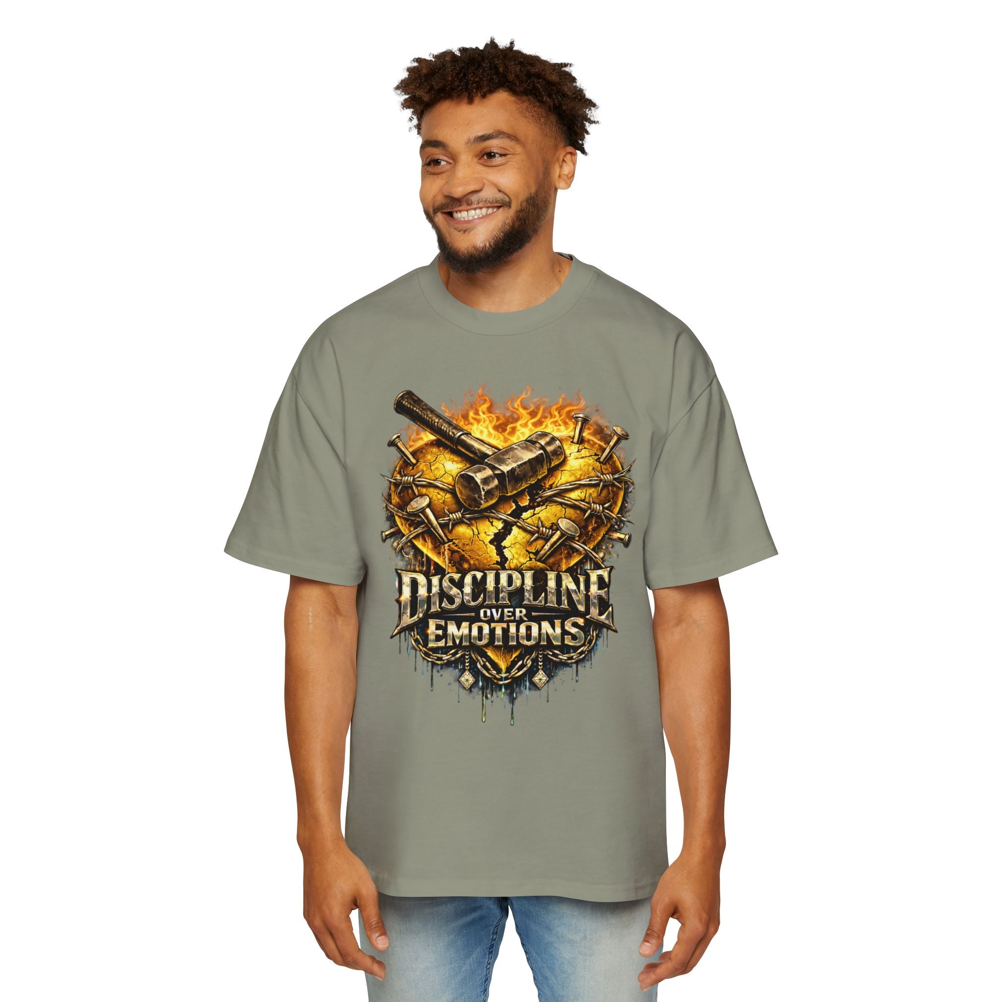 Oversized Discipline Over Emotions Graphic Tee (Gold Heart) Printify