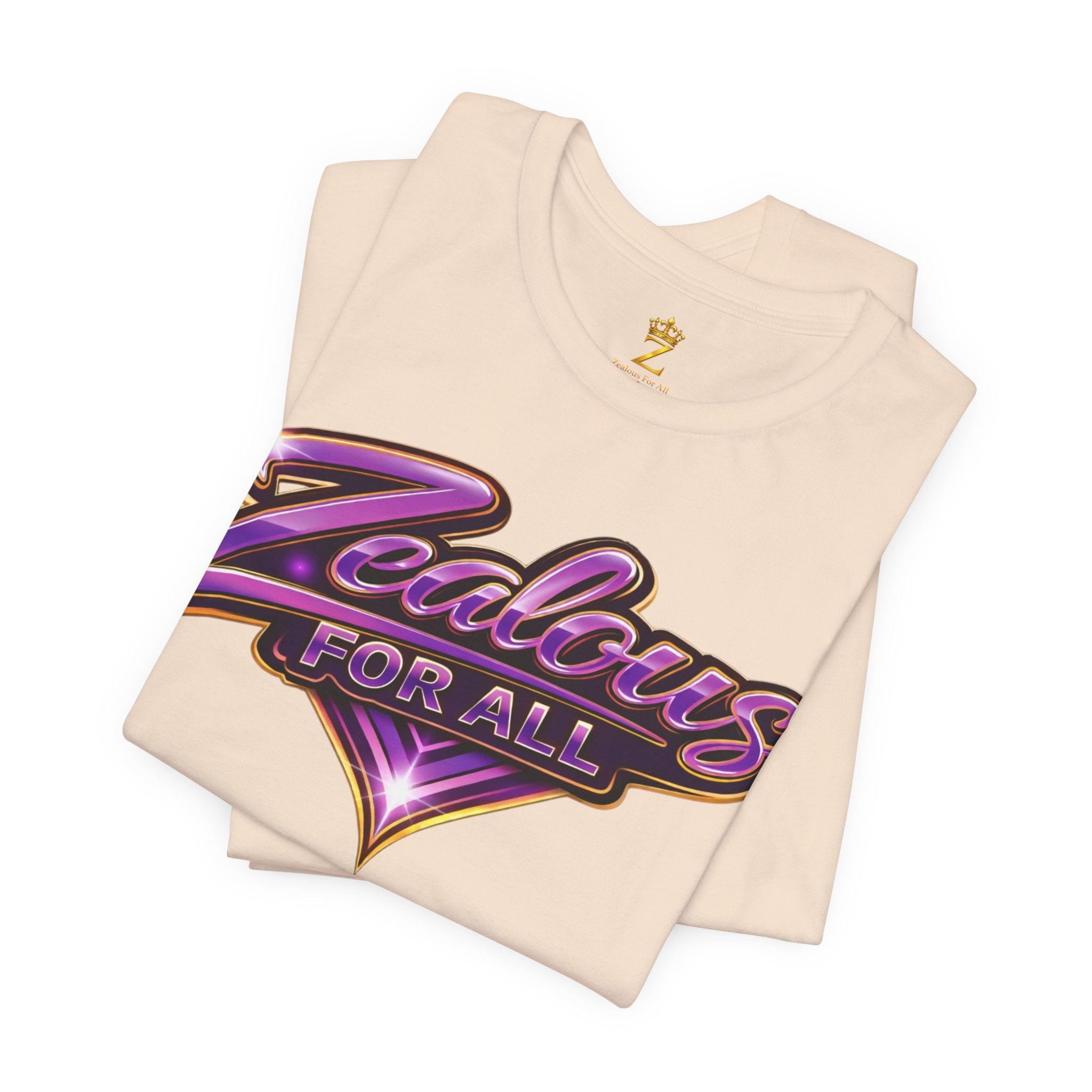 CUSTOM Zealous For All Graphic T-Shirt (Purple & Gold Trim Logo)