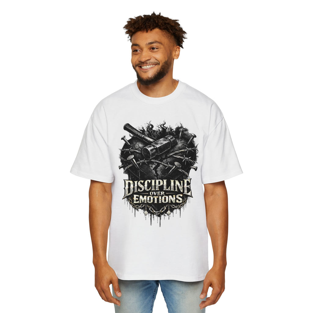 Oversized Discipline Over Emotions Graphic Tee (Black Heart) Printify