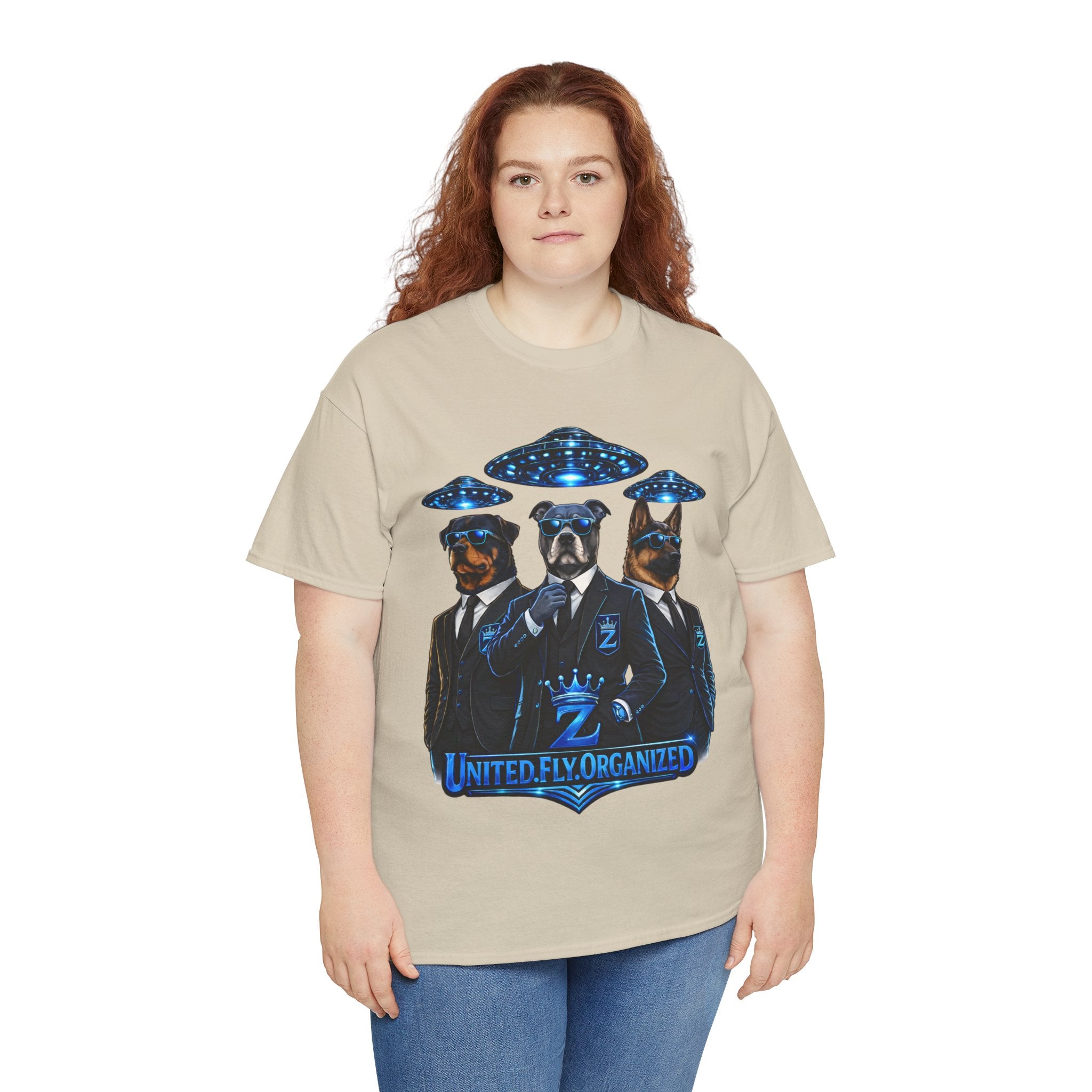 Adult "United. Fly. Organized." Graphic Tee (Blue) Printify