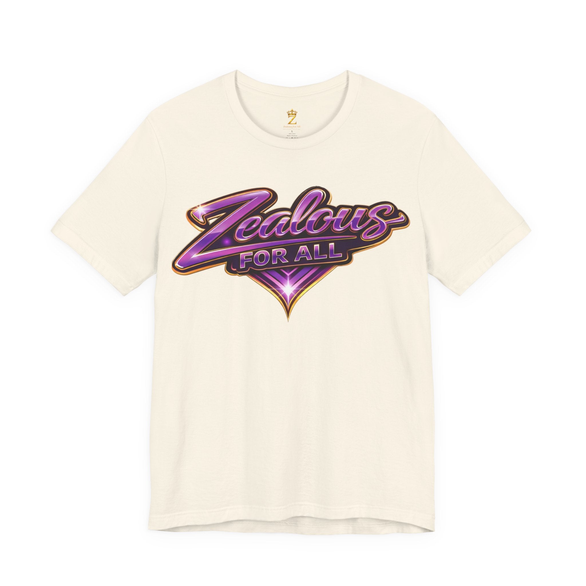 CUSTOM Zealous For All Graphic T-Shirt (Purple & Gold Trim Logo)