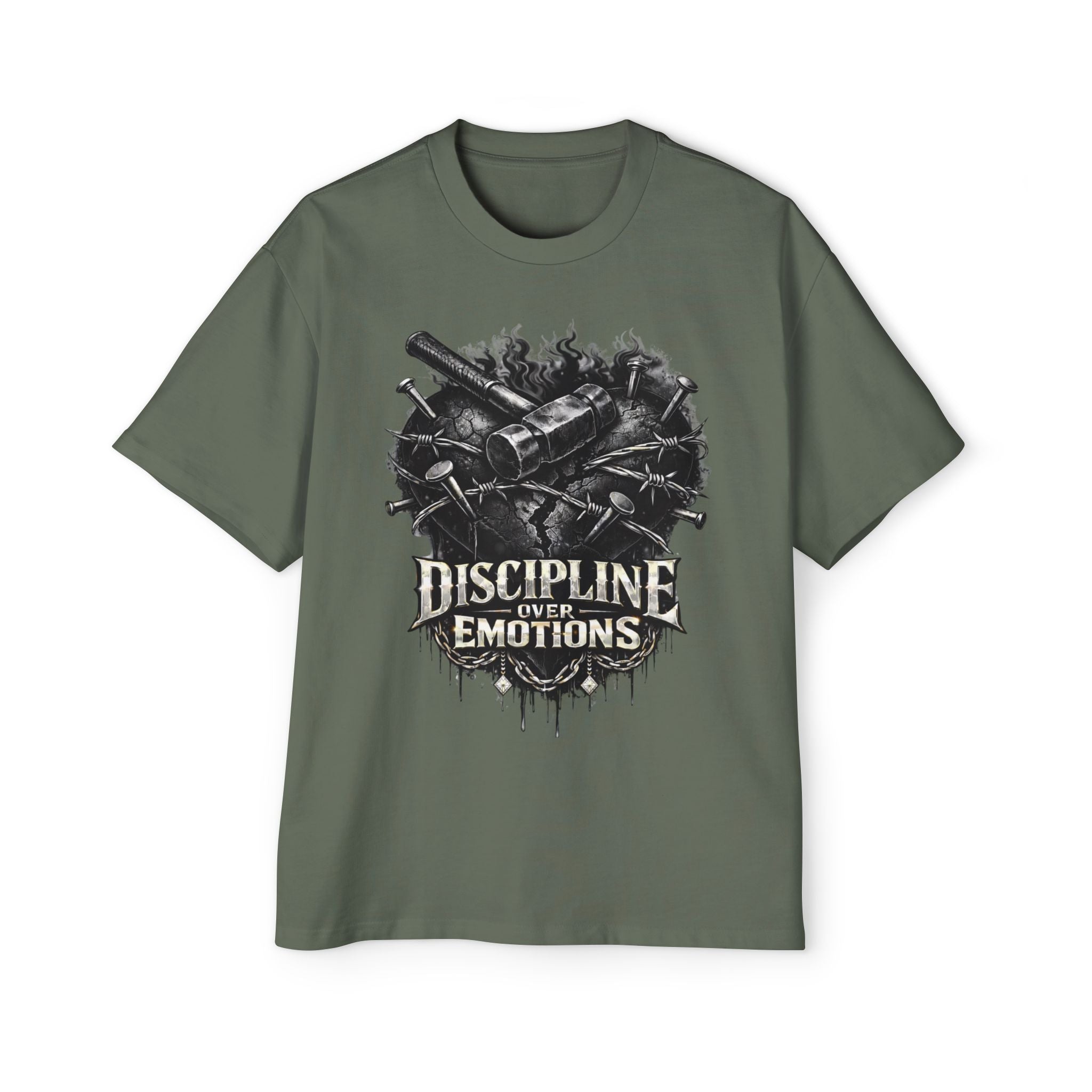 Oversized Discipline Over Emotions Graphic Tee (Black Heart) Printify