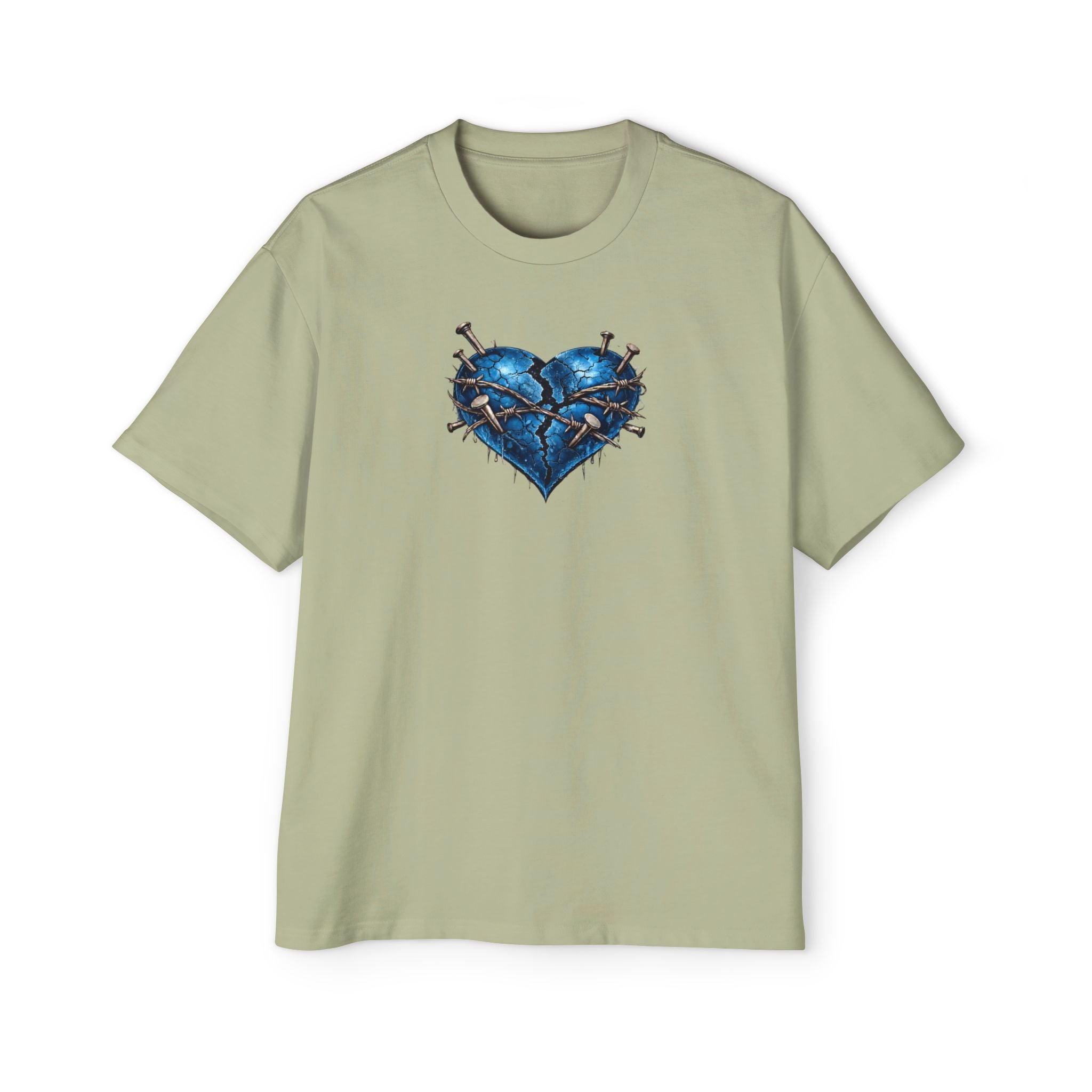 Oversized Discipline Over Emotions (Back) Graphic Tee (Blue Heart) Printify