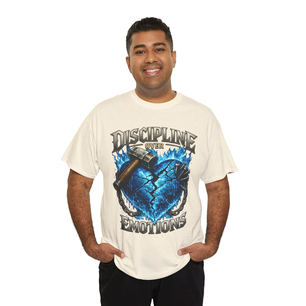 Discipline Over Emotions Graphic T-Shirt (Blue Heart) Printify