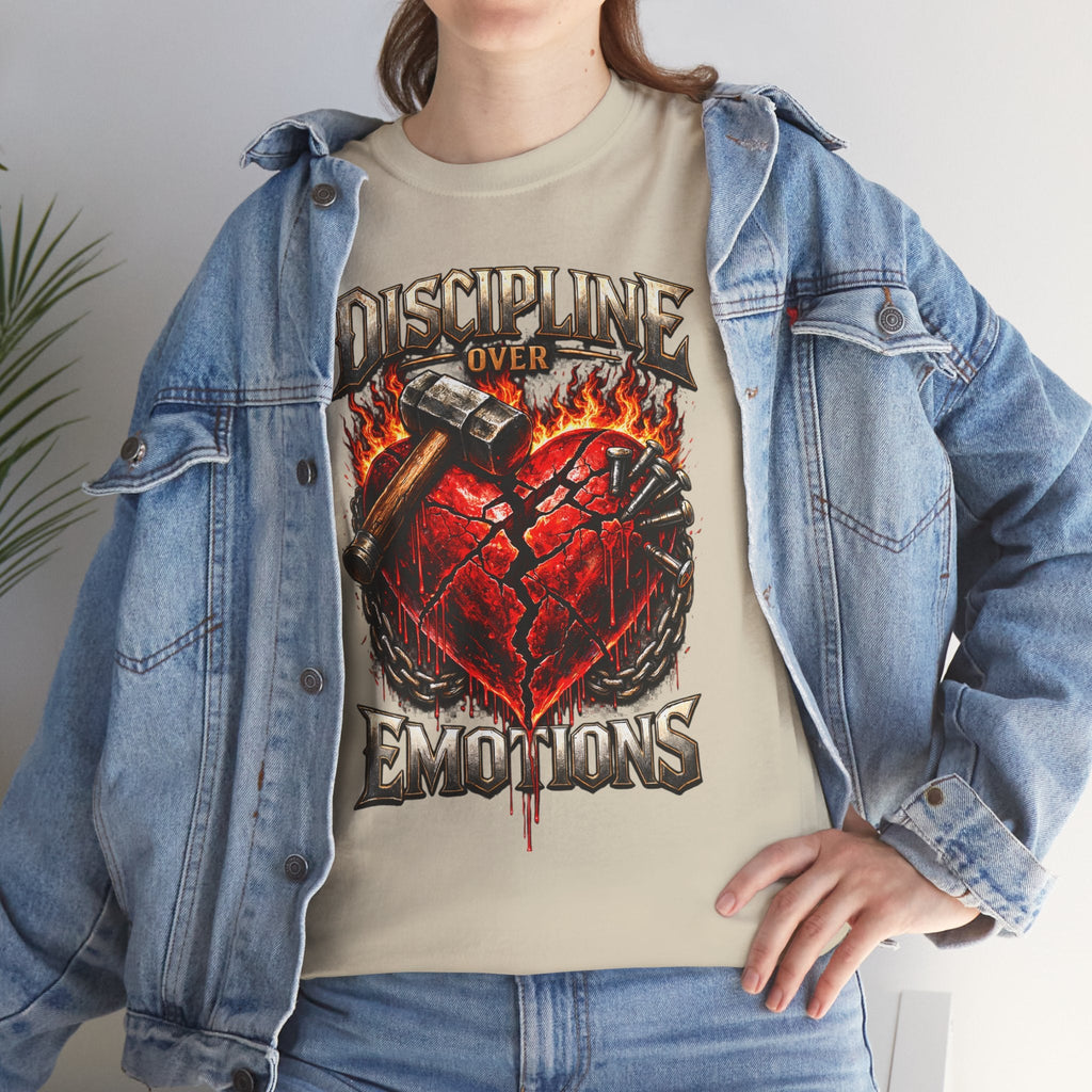 Discipline Over Emotions Graphic T-Shirt (Red Heart) Printify
