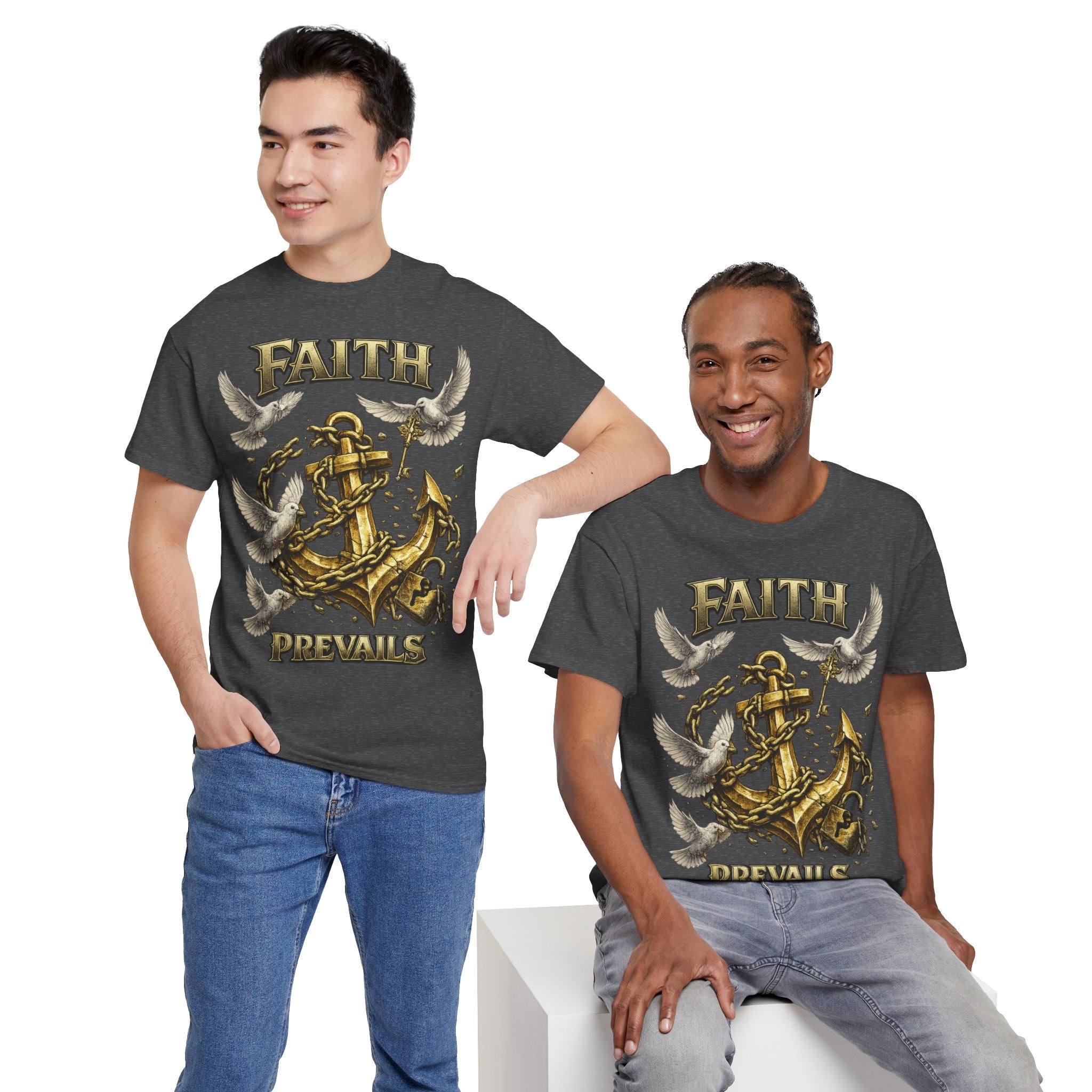 Adult Faith Prevails Anchor T-Shirt (Gold Anchor) Printify