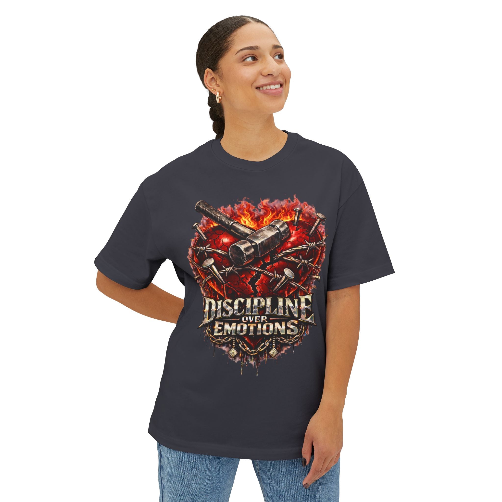 CEO CHAD EDITION *Oversized* Discipline Over Emotions Graphic Tee (Red Heart) Printify