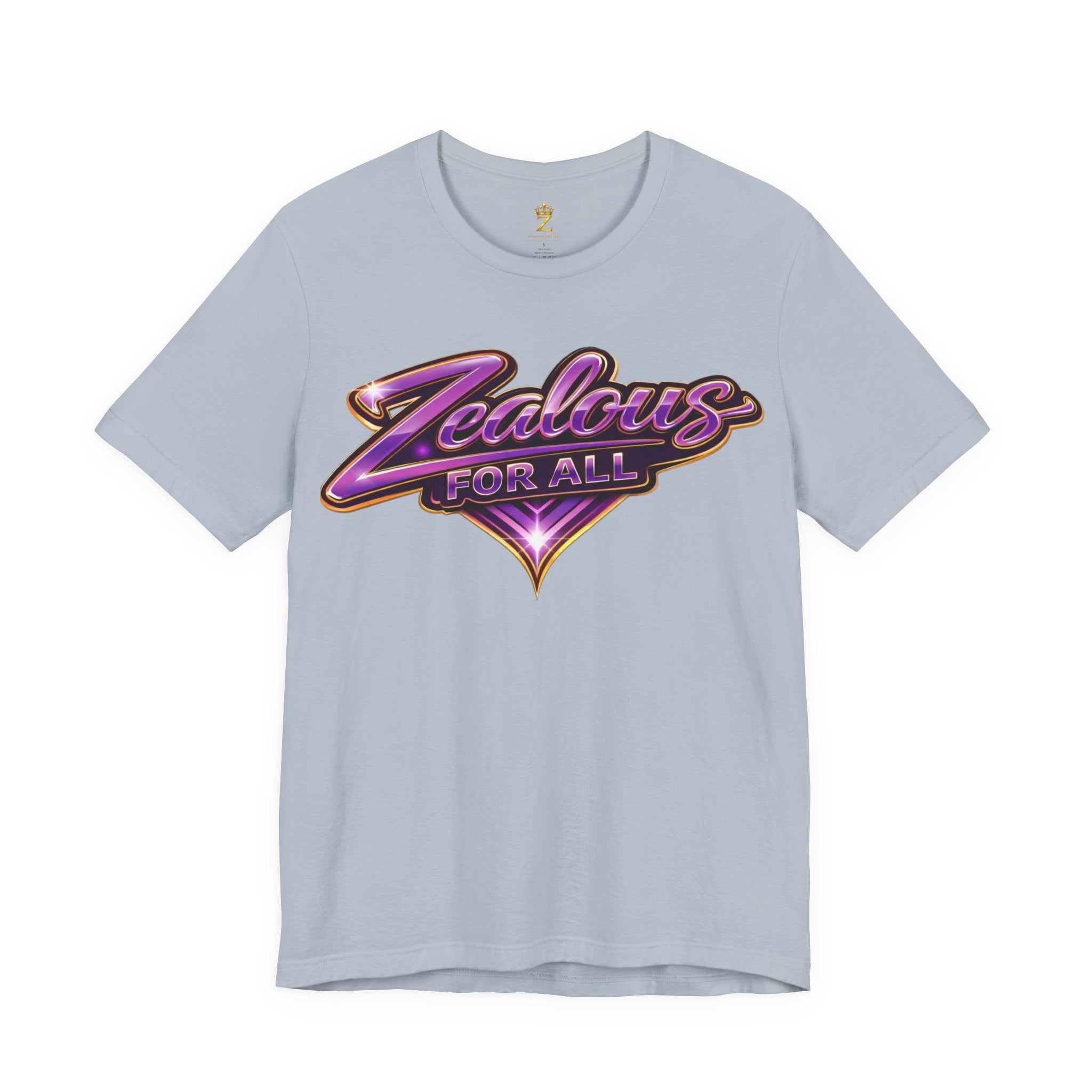 CUSTOM Zealous For All Graphic T-Shirt (Purple & Gold Trim Logo)