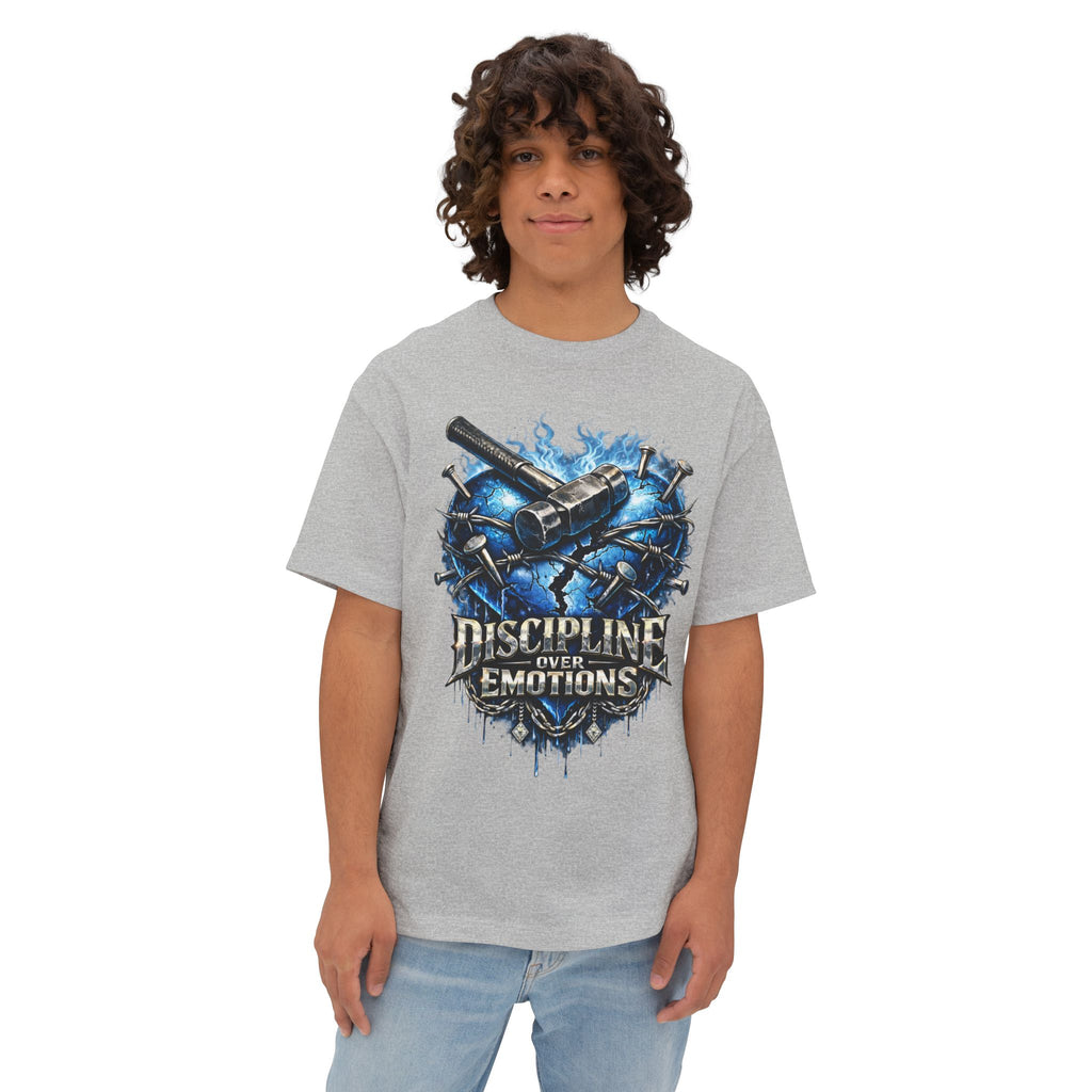Adult *Oversized* Discipline Over Emotions Graphic T-Shirt (Blue Heart) - Zealous For All