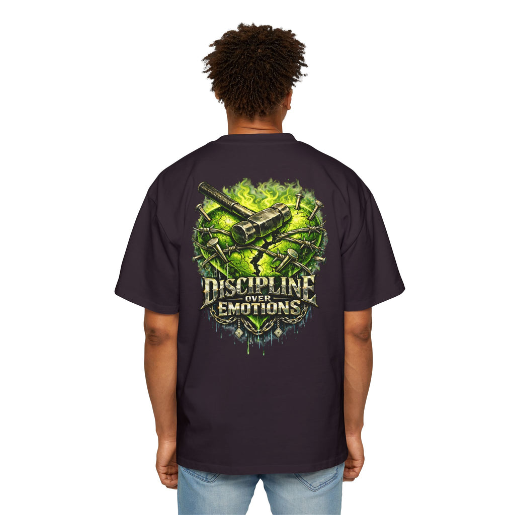 Adult *Oversized* Discipline Over Emotions (Back) Graphic Tee (Lime Green Heart) Printify
