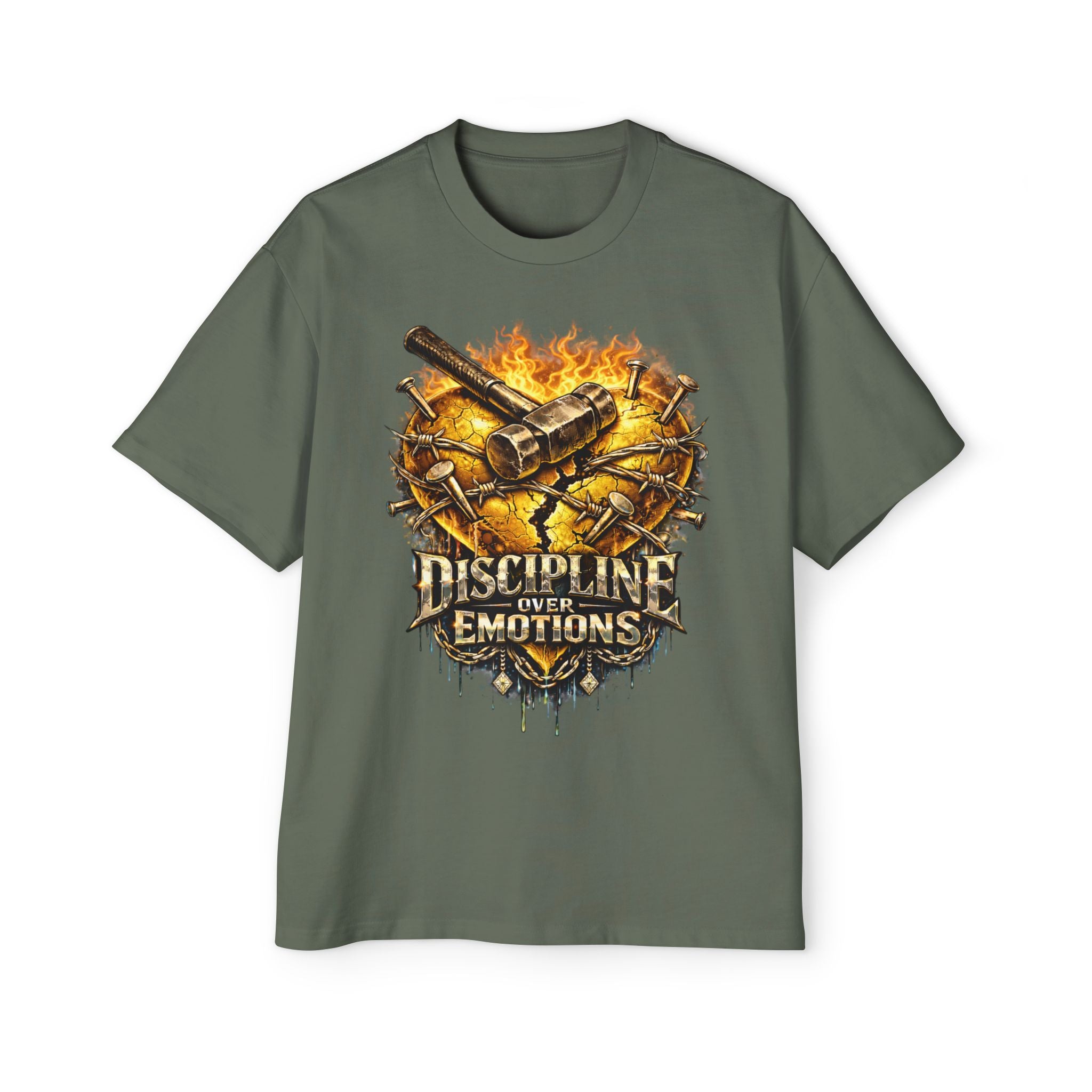 Oversized Discipline Over Emotions Graphic Tee (Gold Heart) Printify