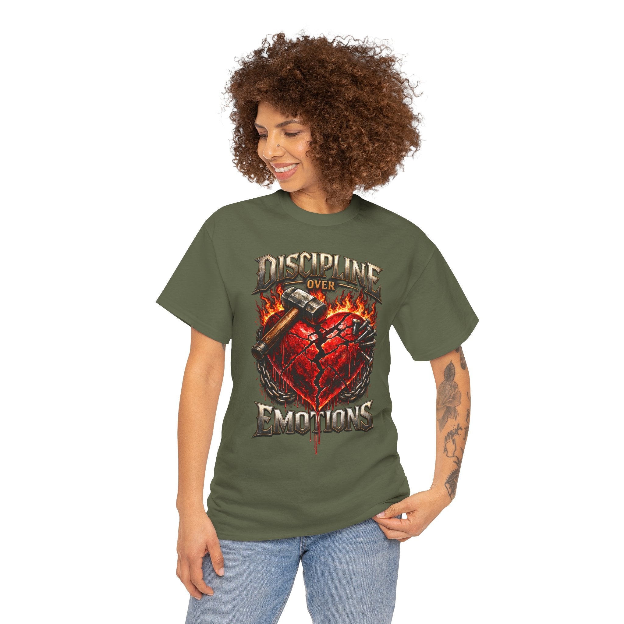 Discipline Over Emotions Graphic T-Shirt (Red Heart) Printify