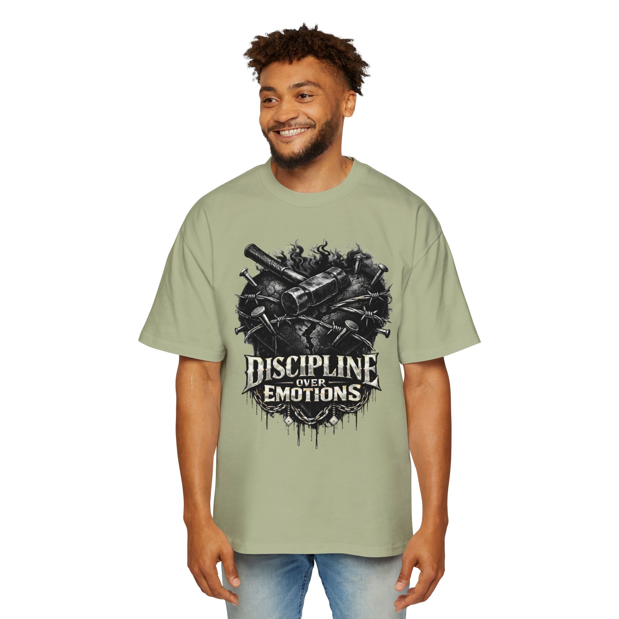 Oversized Discipline Over Emotions Graphic Tee (Black Heart) Printify