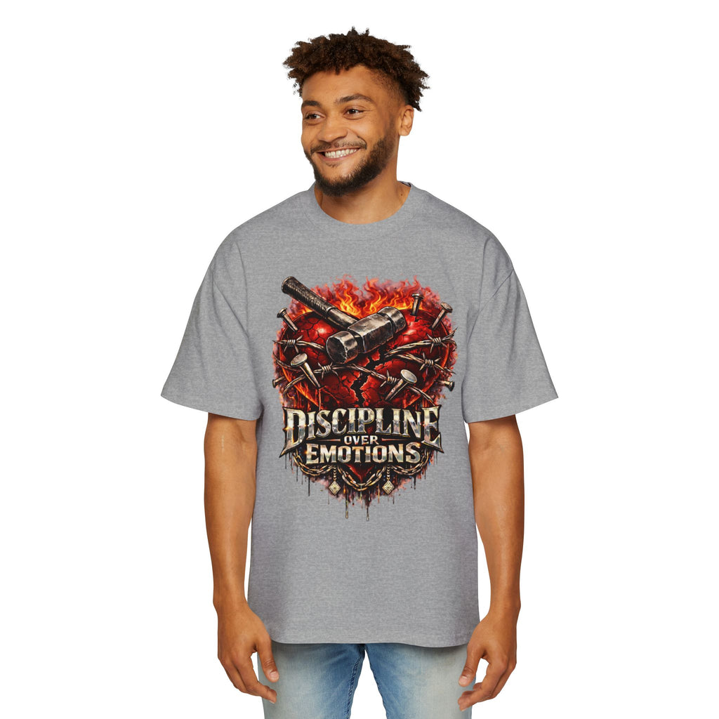 Oversized Discipline Over Emotions Graphic Tee (Front Red Heart) Printify