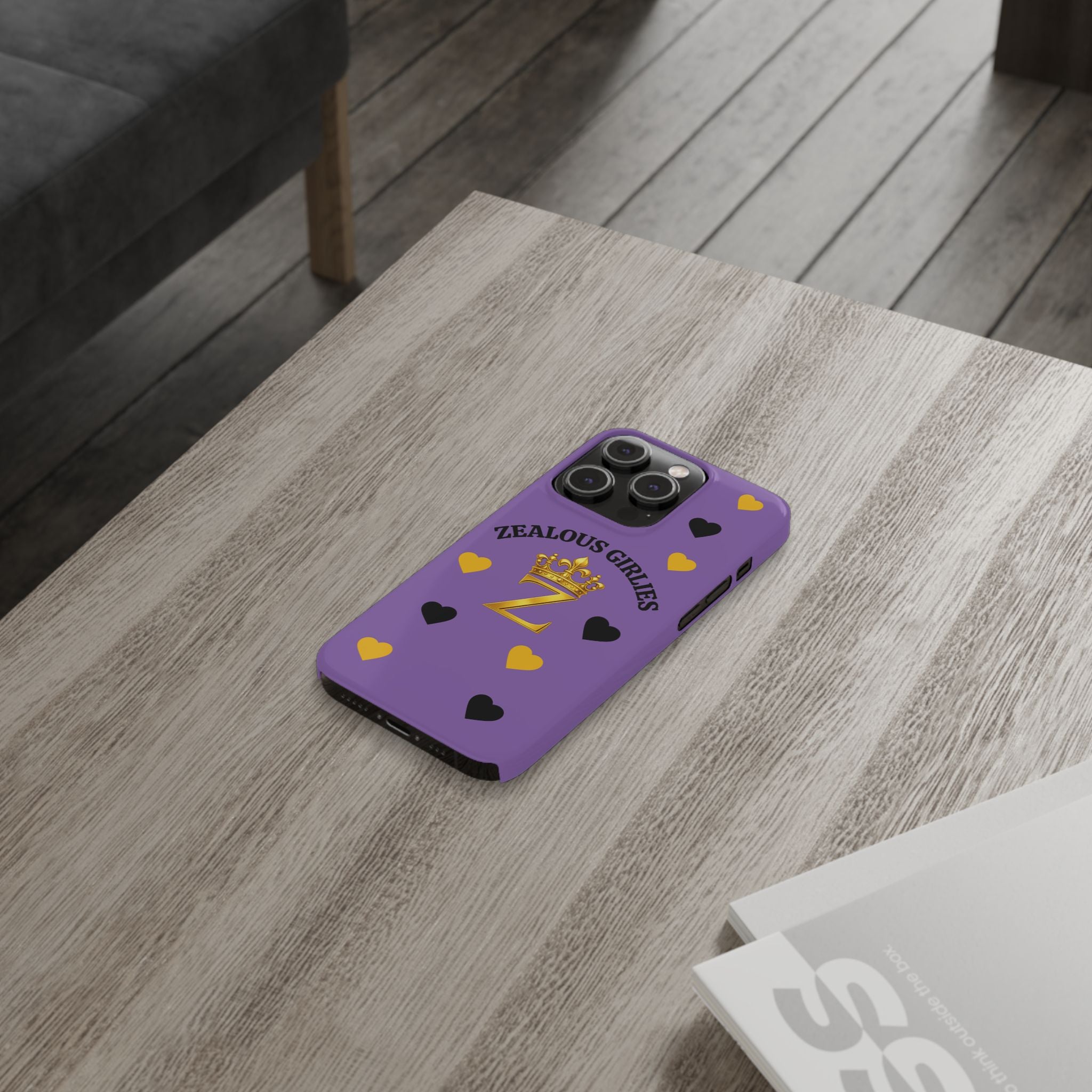 Zealous Girlies 'Z' Crown Slim Phone Case — Purple & Gold Heart Design Printify