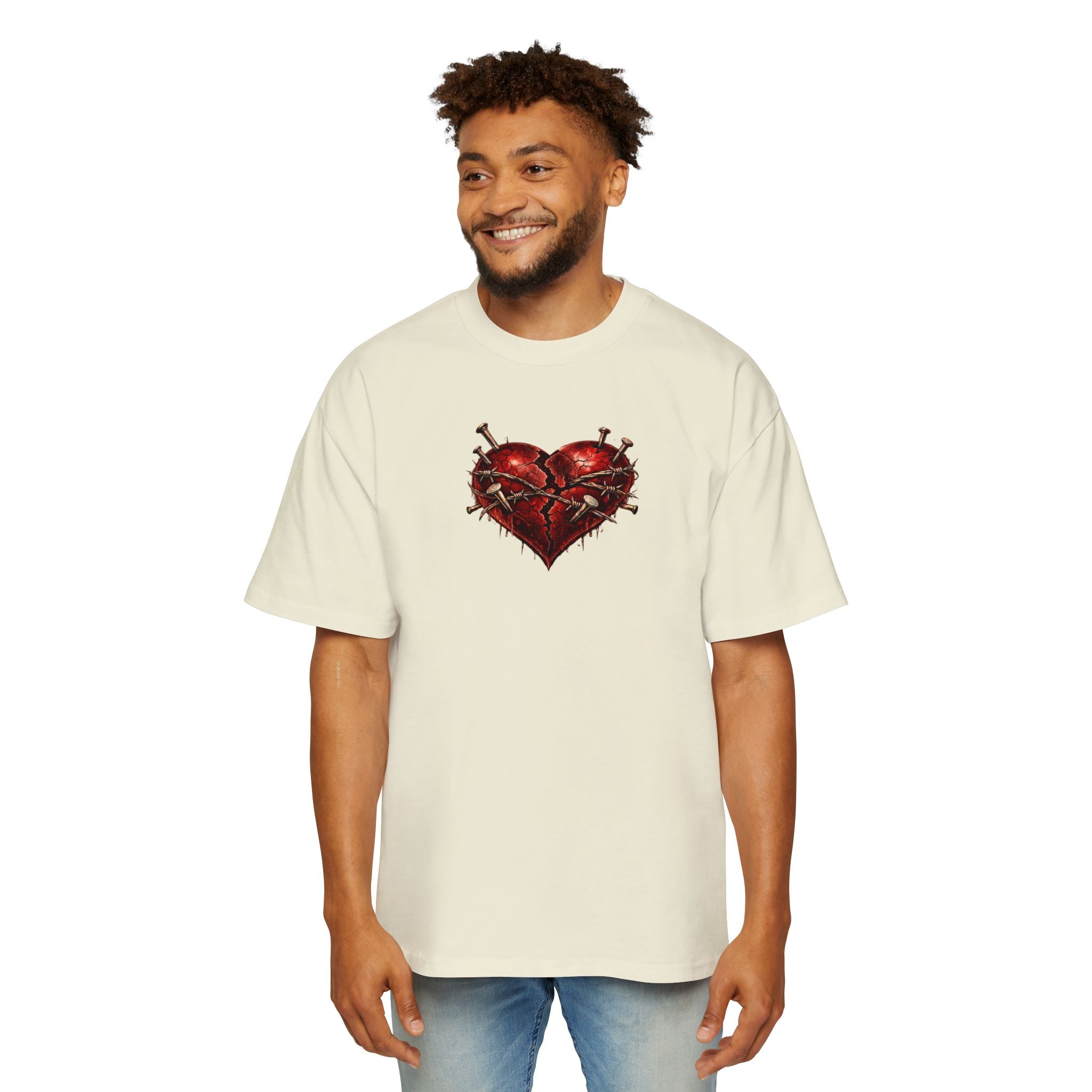 Oversized Discipline Over Emotions (Back) Graphic Tee (Red Heart) Printify
