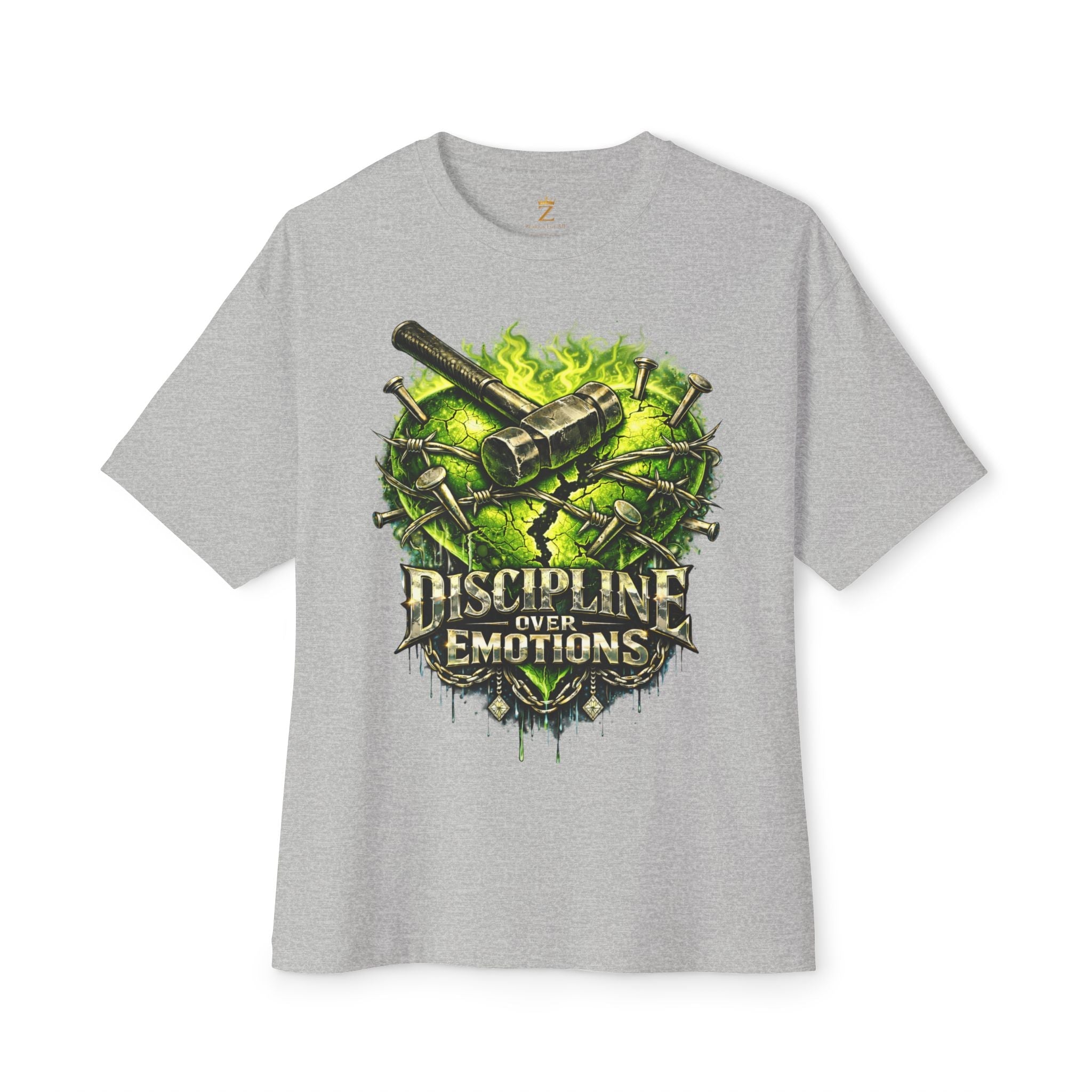 Adult *Oversized* Discipline Over Emotions Graphic Tee (Green Heart) Printify