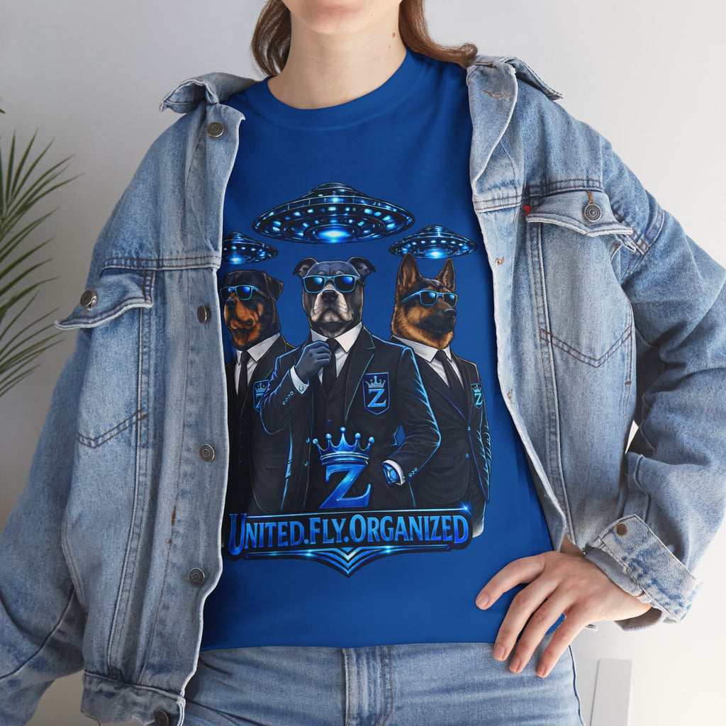 Adult "United. Fly. Organized." Graphic Tee (Blue) Printify